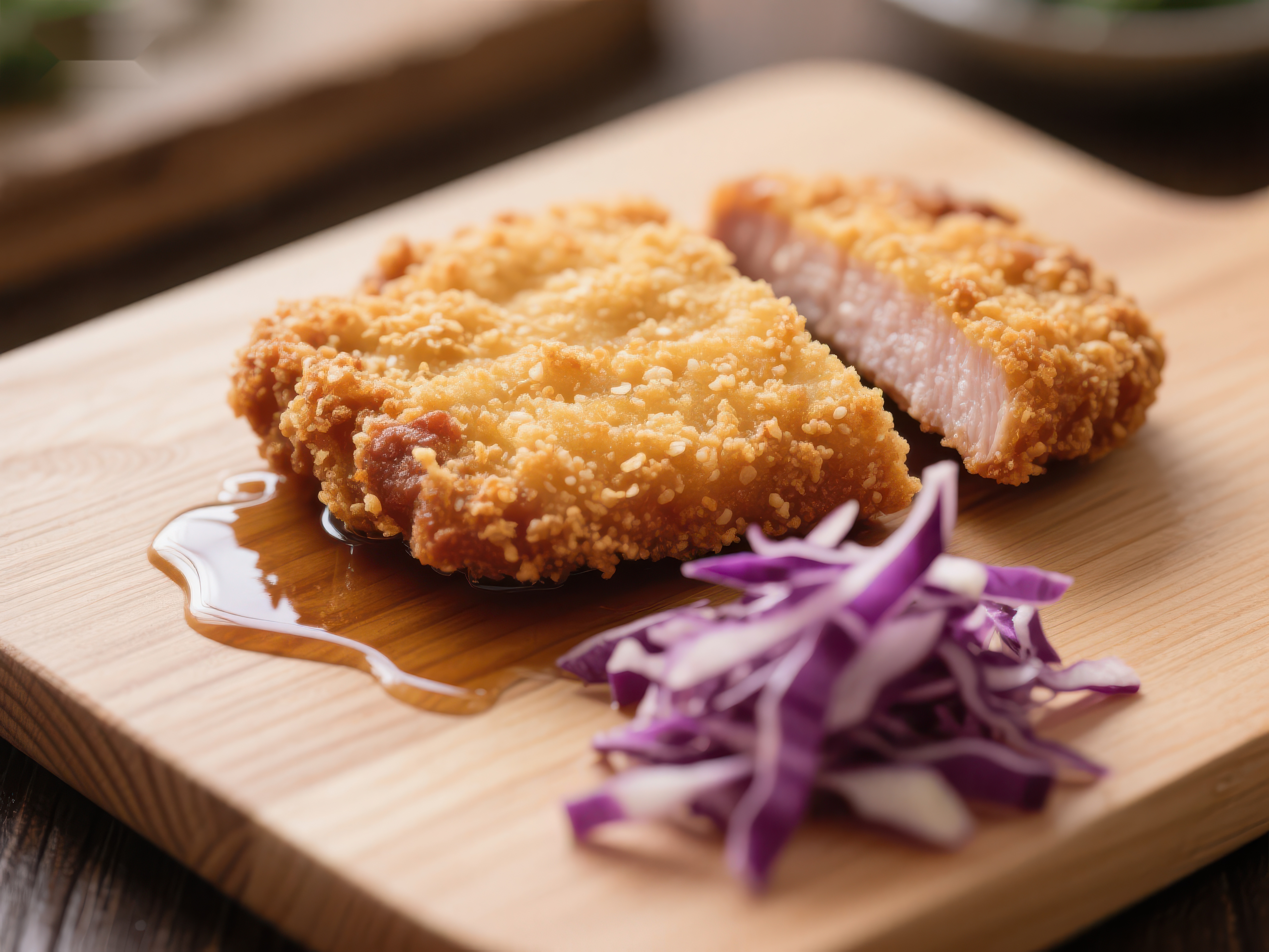 酥脆炸肉排配紫甘蓝素材