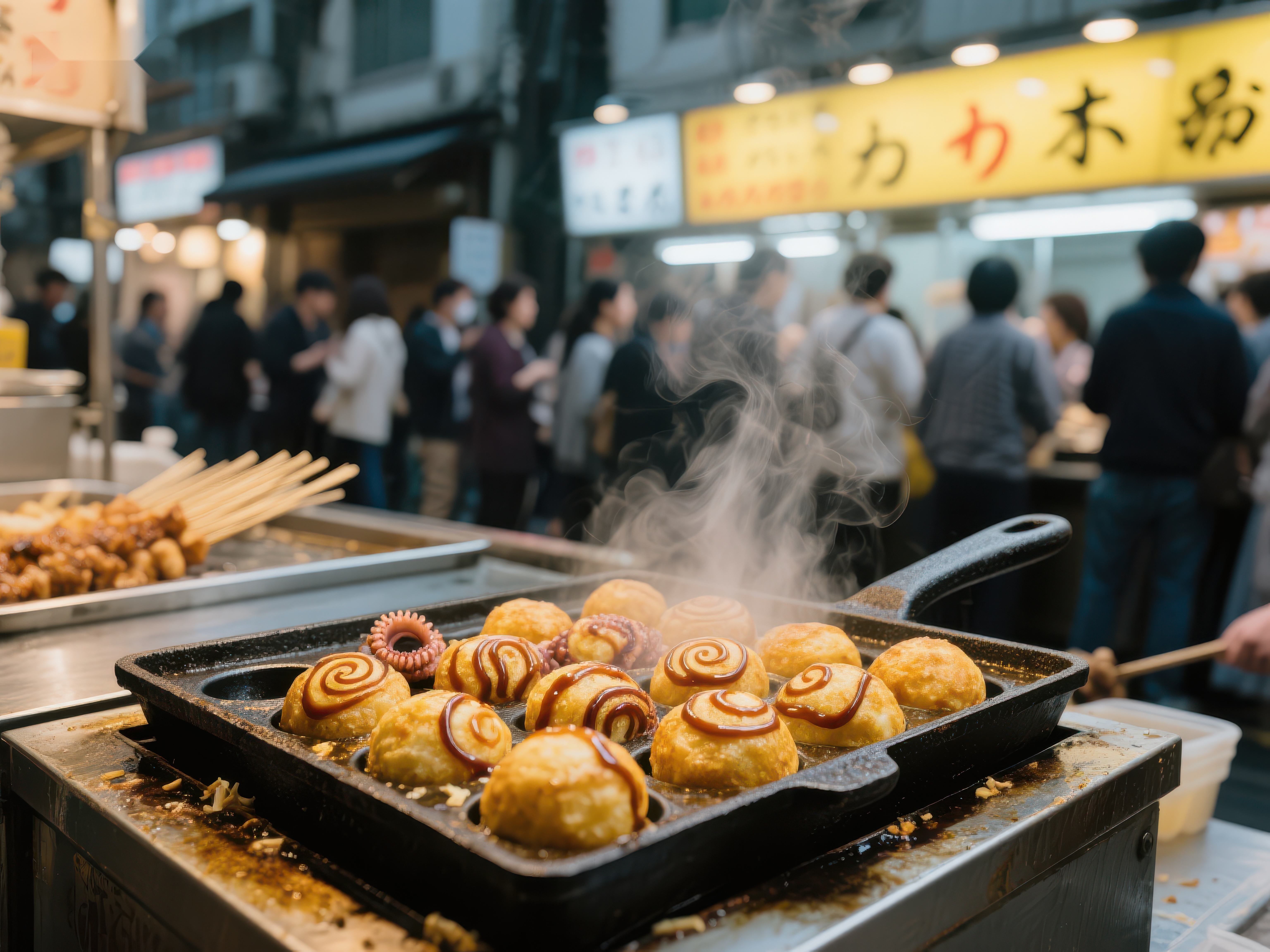 街头美食热腾腾的章鱼小丸子素材