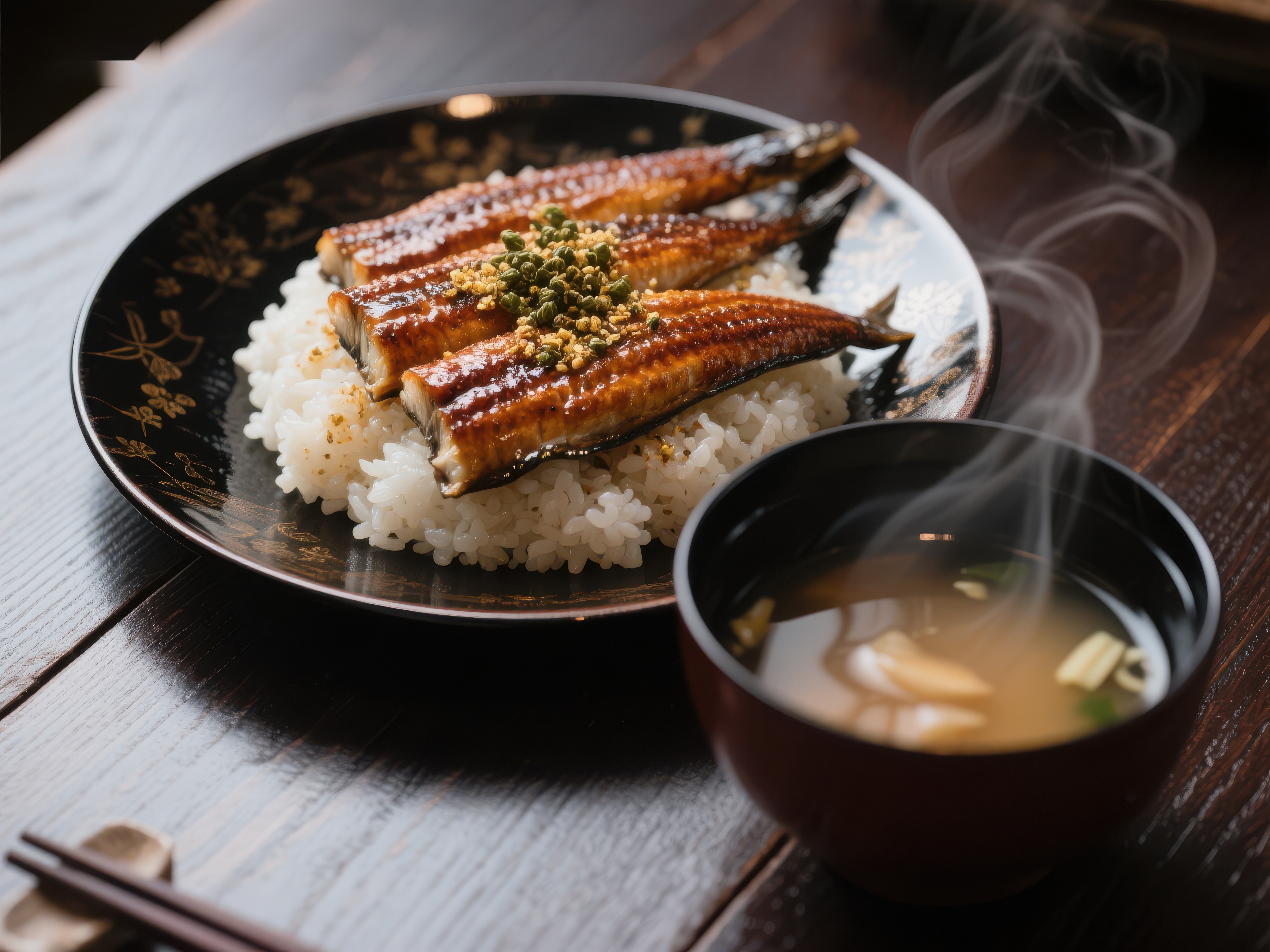 日式鳗鱼饭配热汤素材