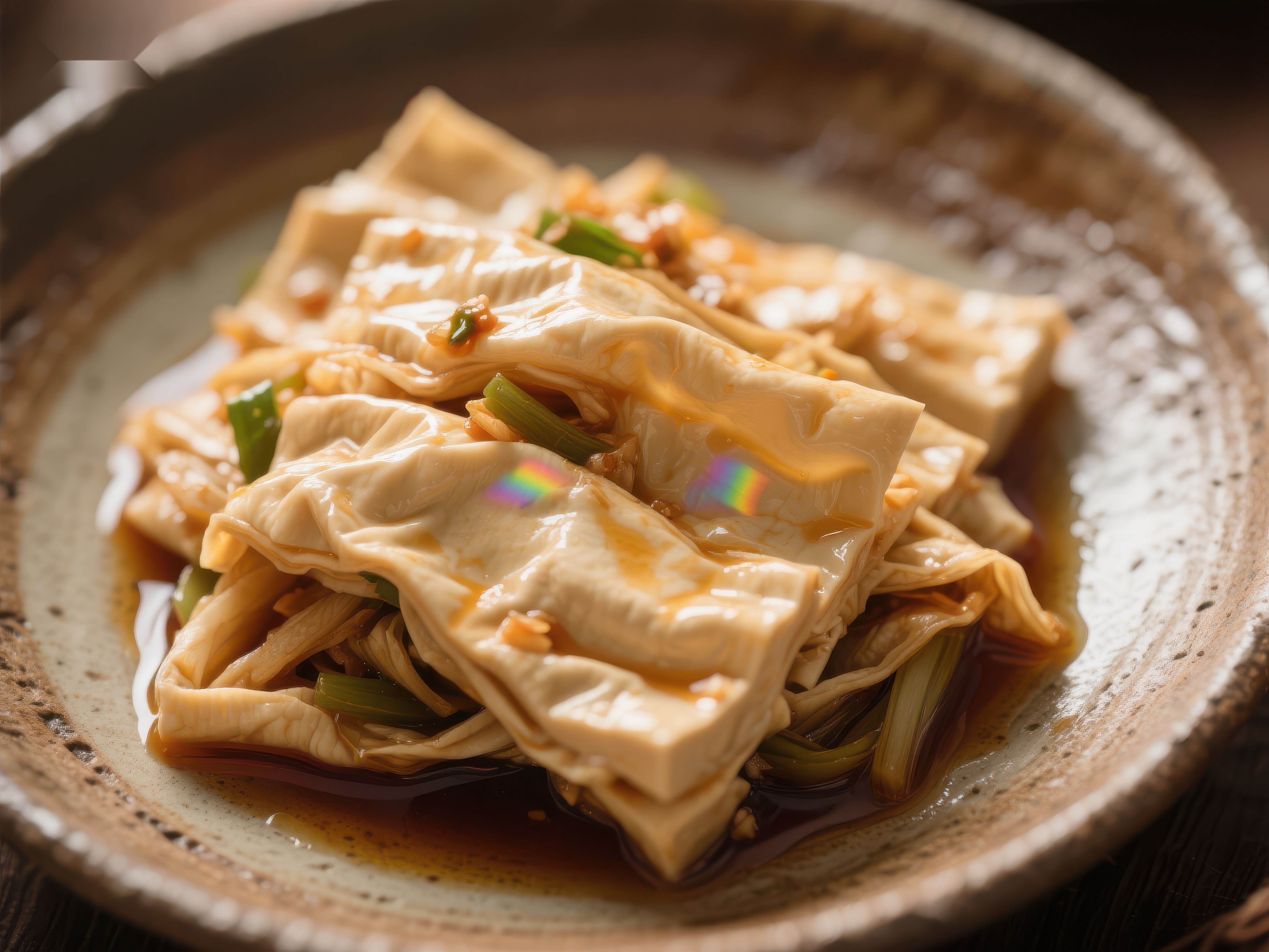 美味豆腐菜肴搭配蔬菜与酱汁素材