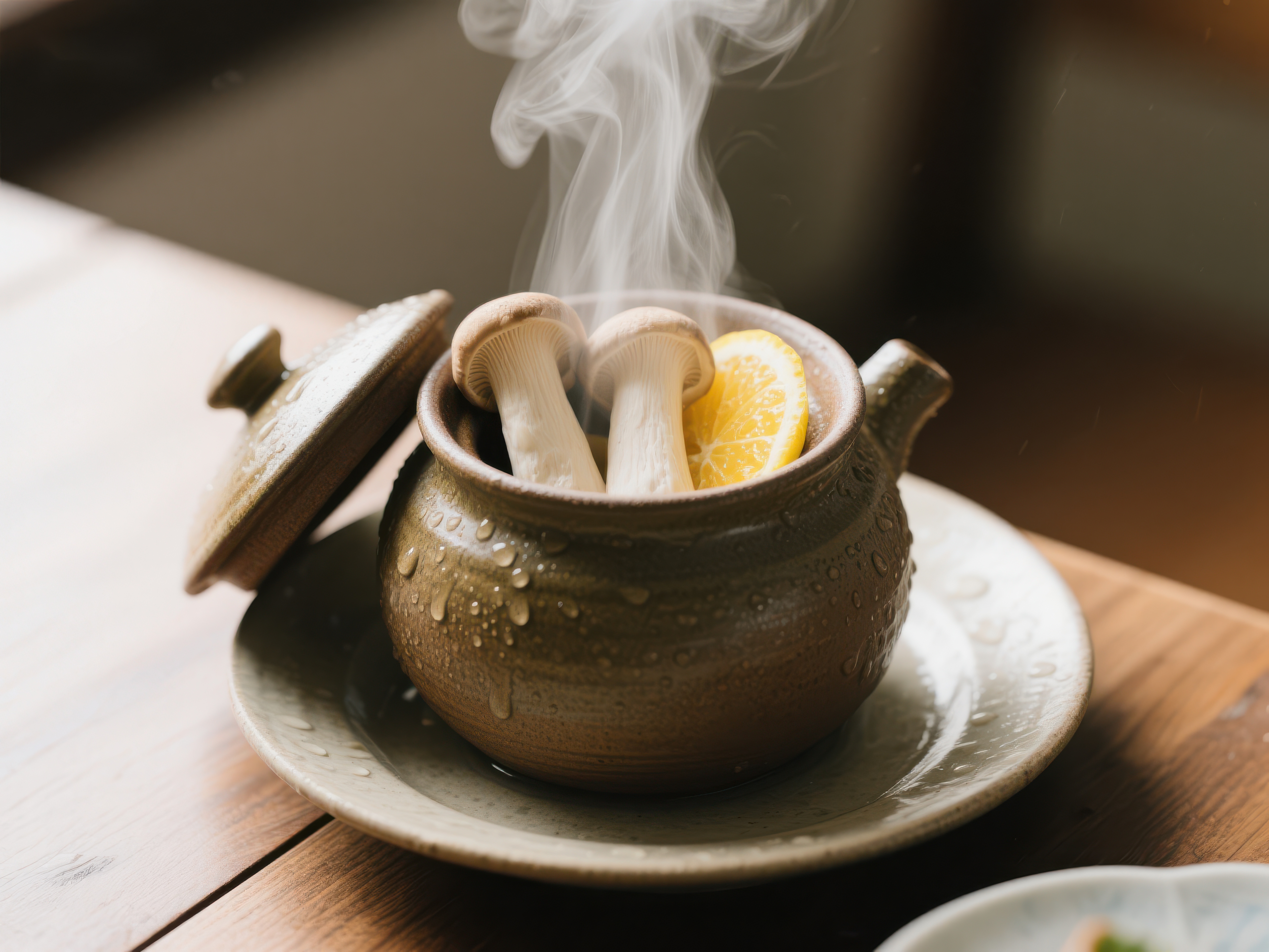 热气腾腾的菌菇柠檬茶壶素材