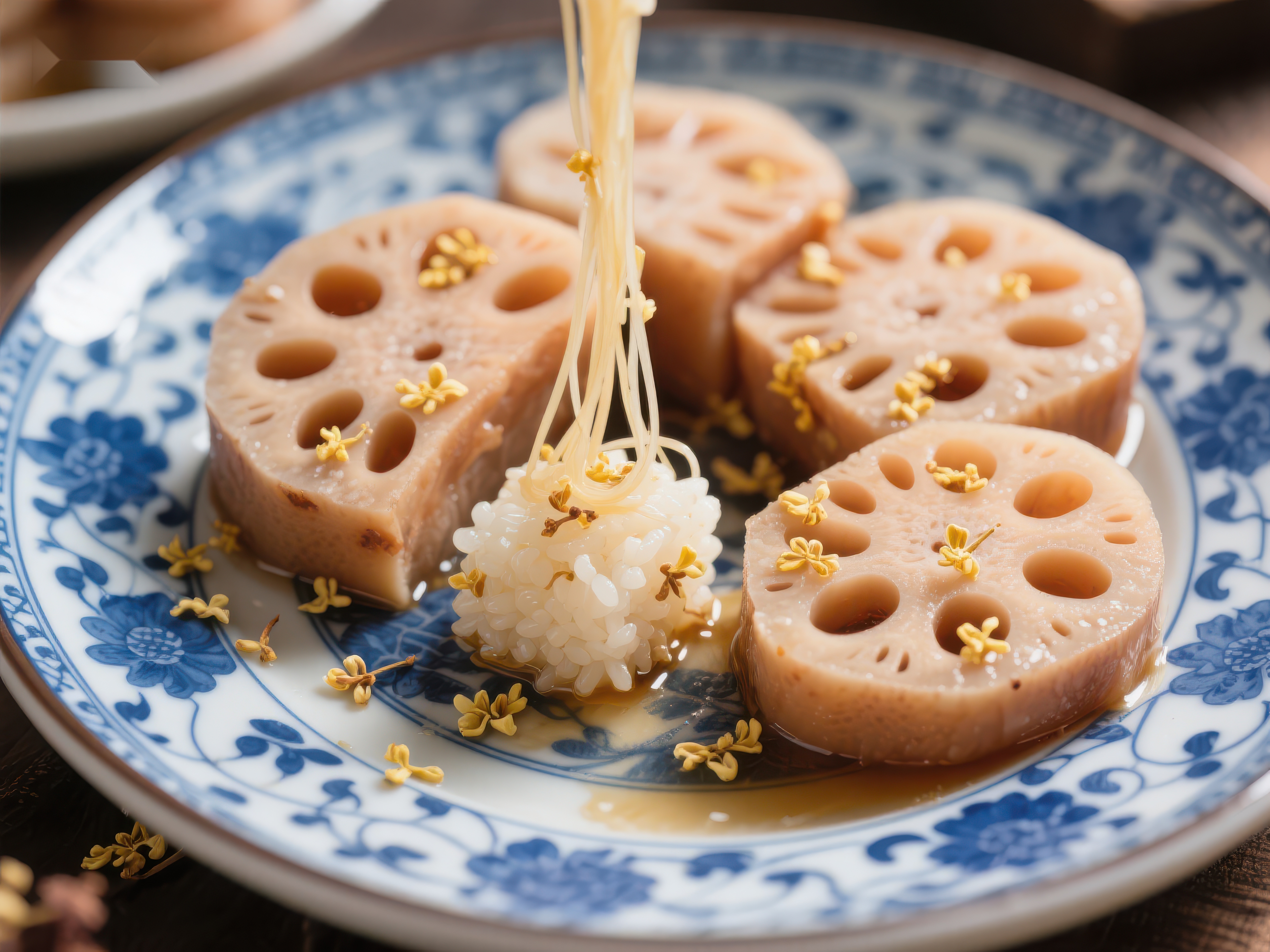莲藕糯米甜品点缀桂花素材