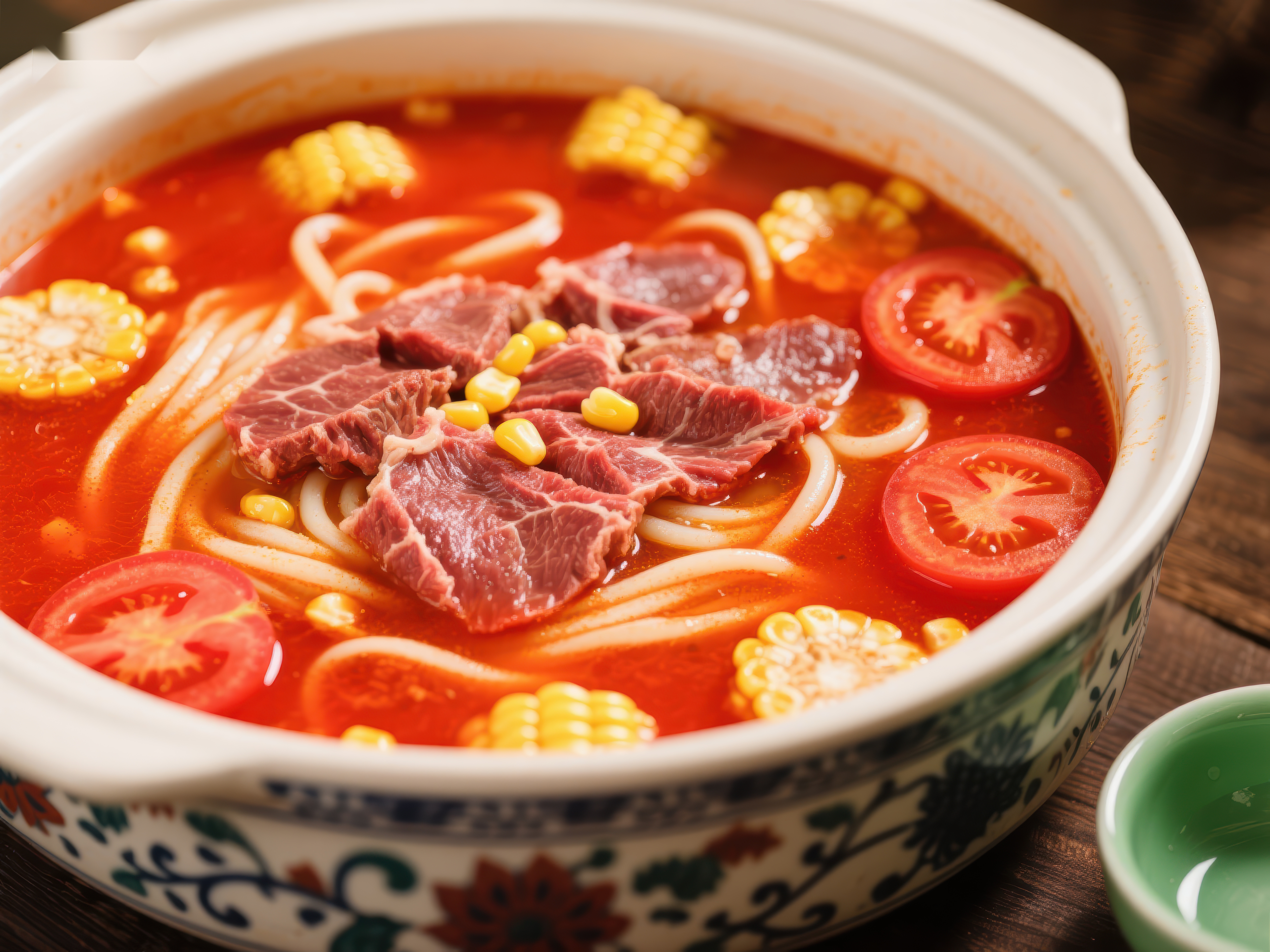 番茄牛肉面热气腾腾的美味佳肴素材