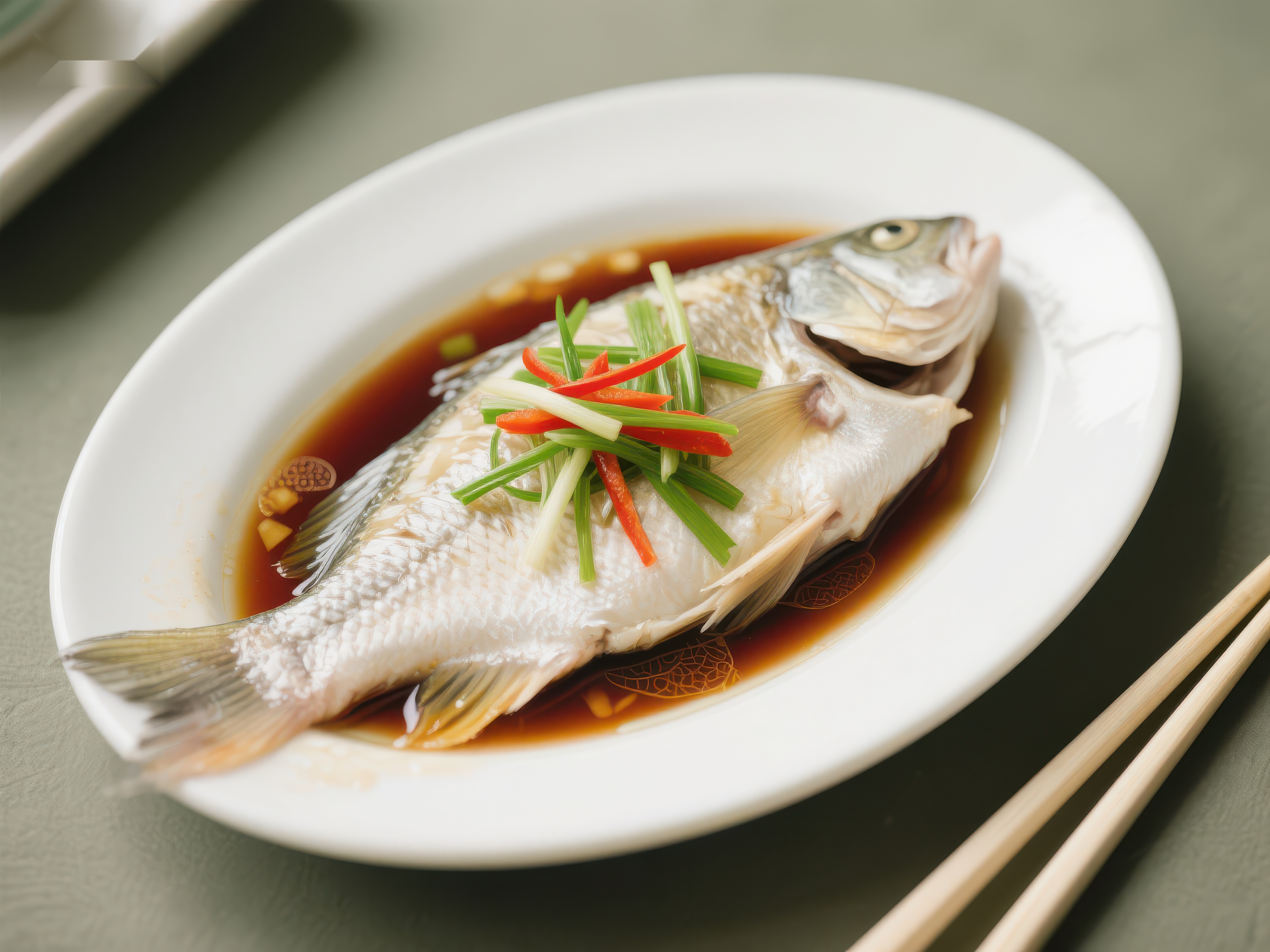 清蒸鱼配葱姜美味佳肴素材