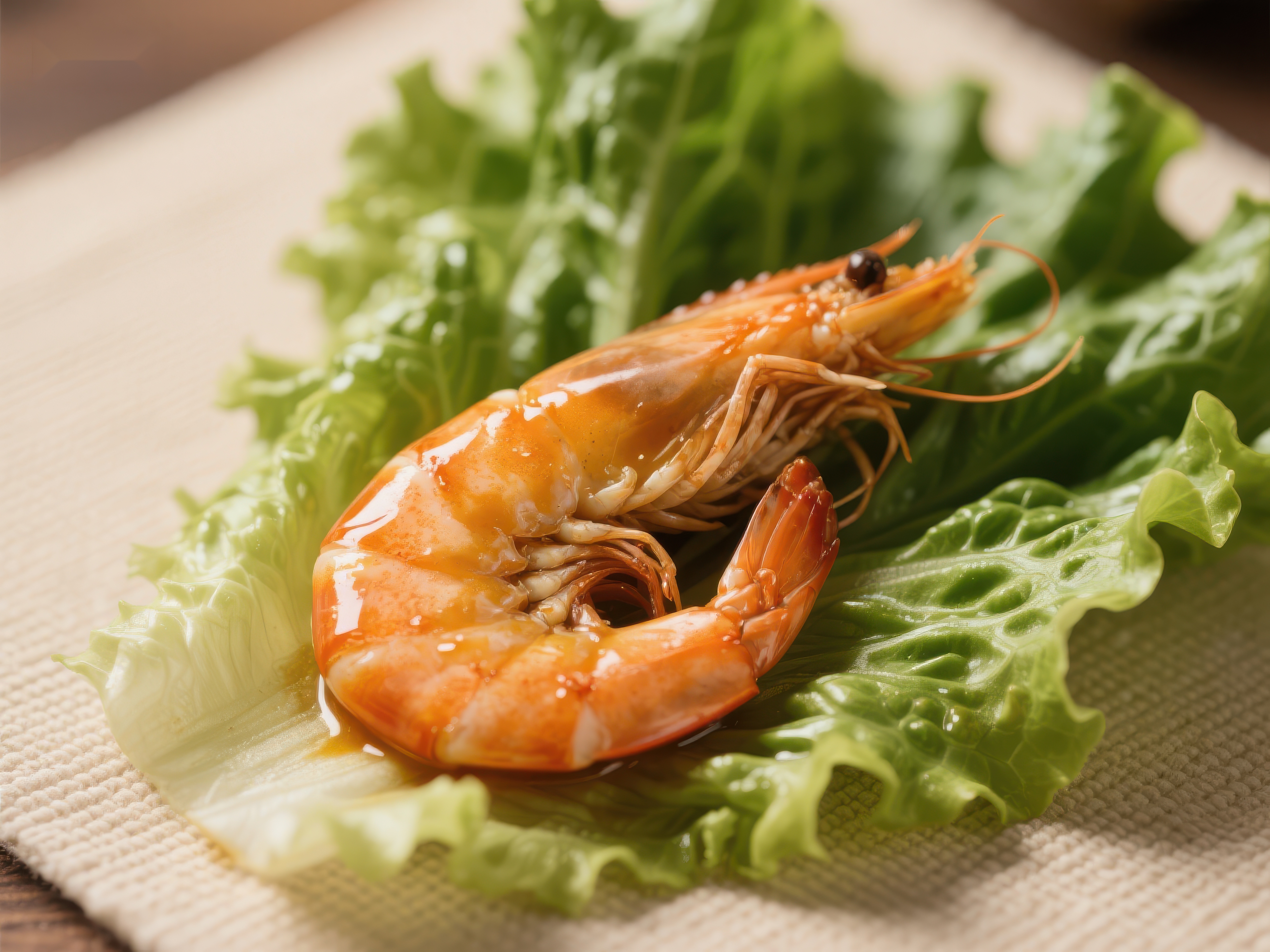 鲜虾置于生菜之上素材