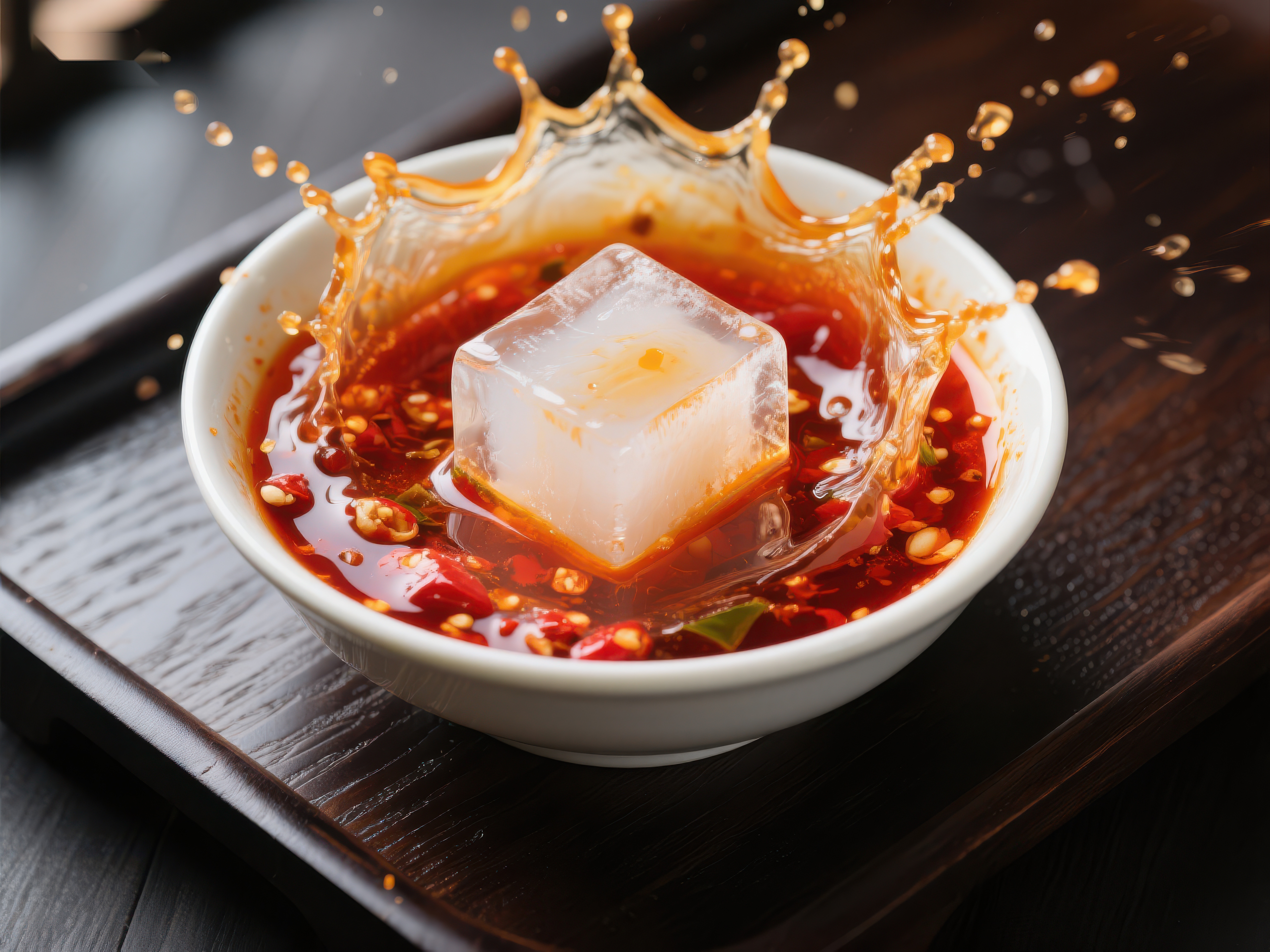 冰块落入辣椒酱中溅起水花素材