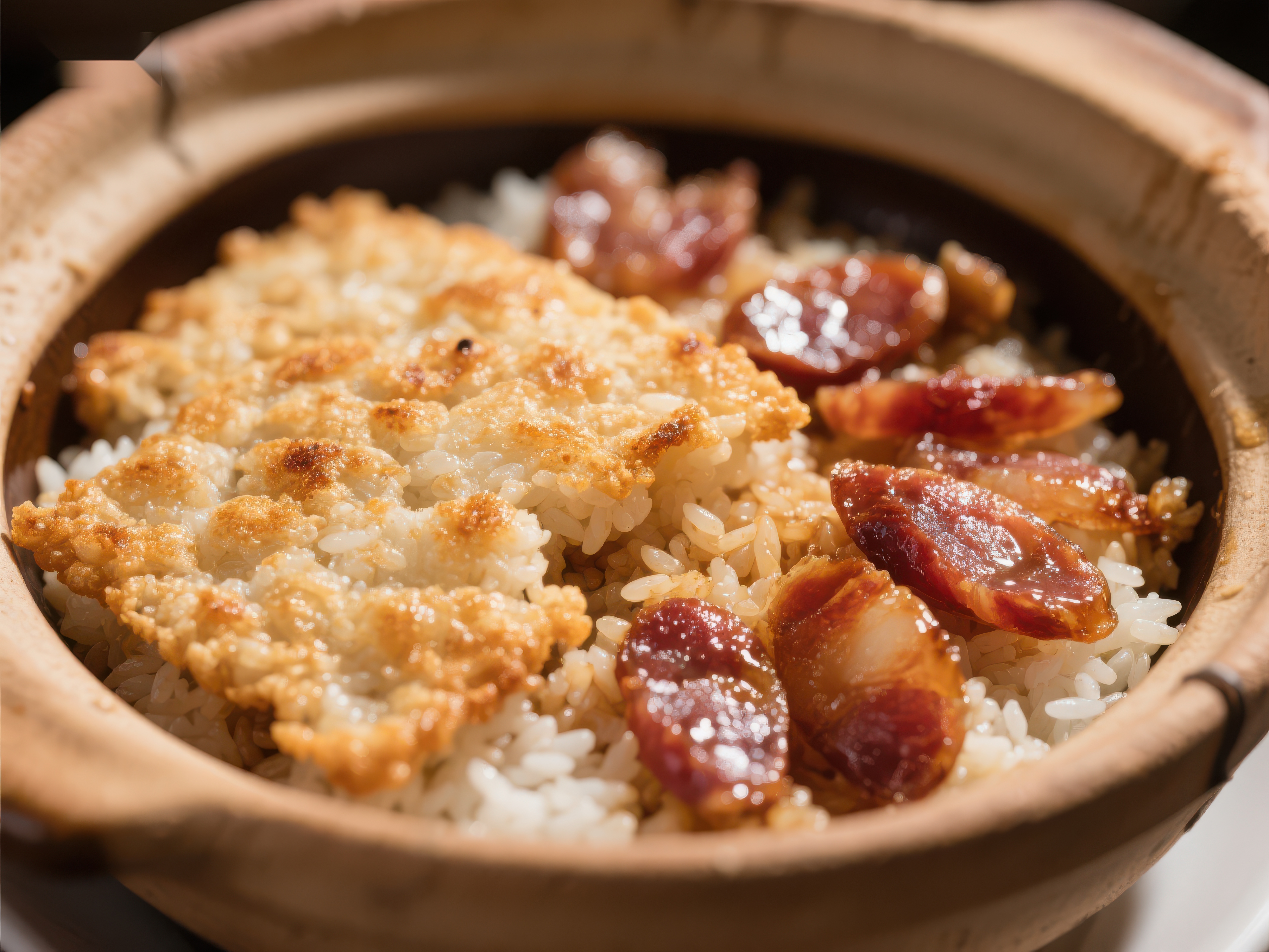 煲仔饭焦香米饭配腊肠素材