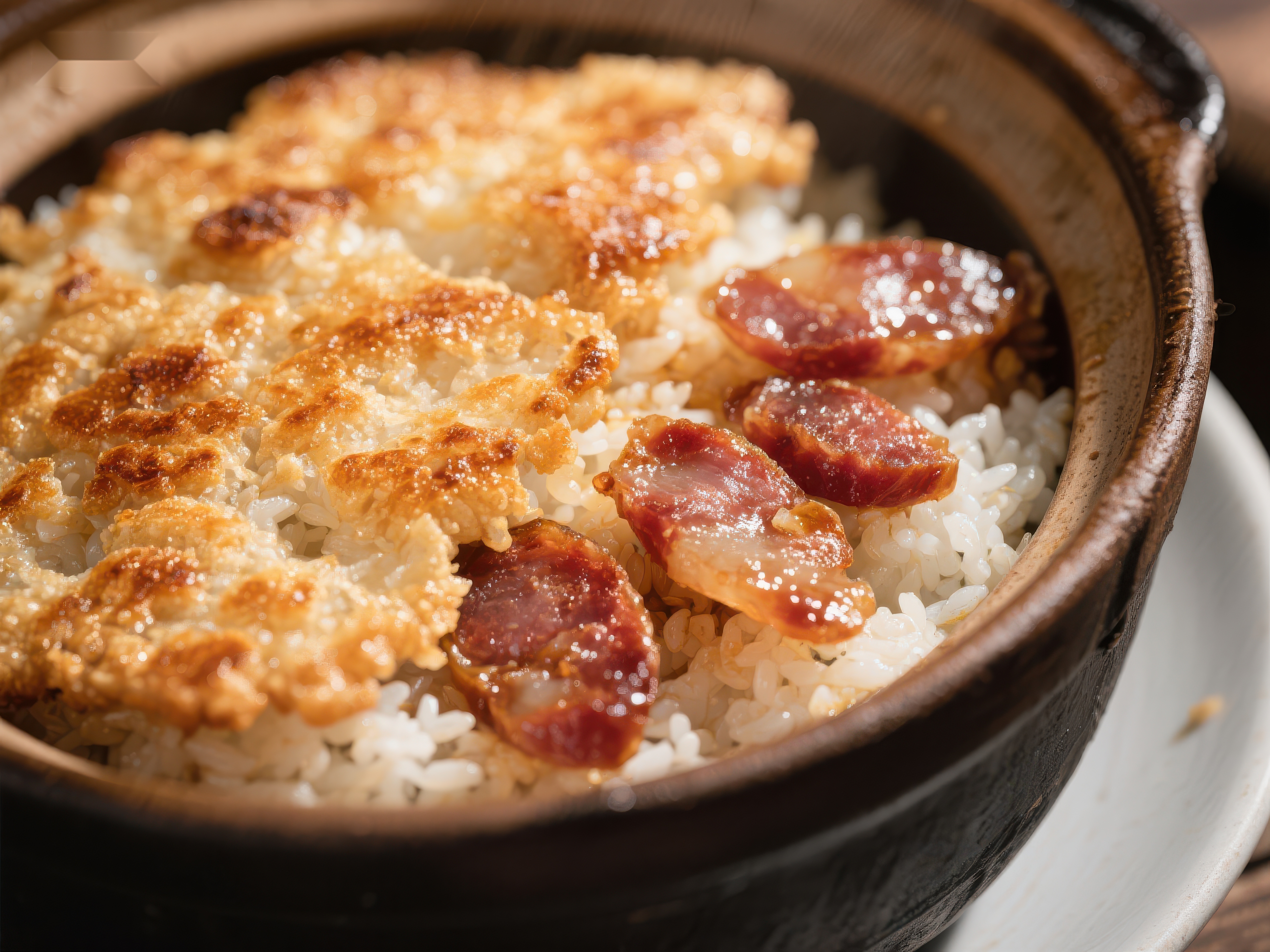 煲仔饭香脆锅巴与腊肠的完美结合素材
