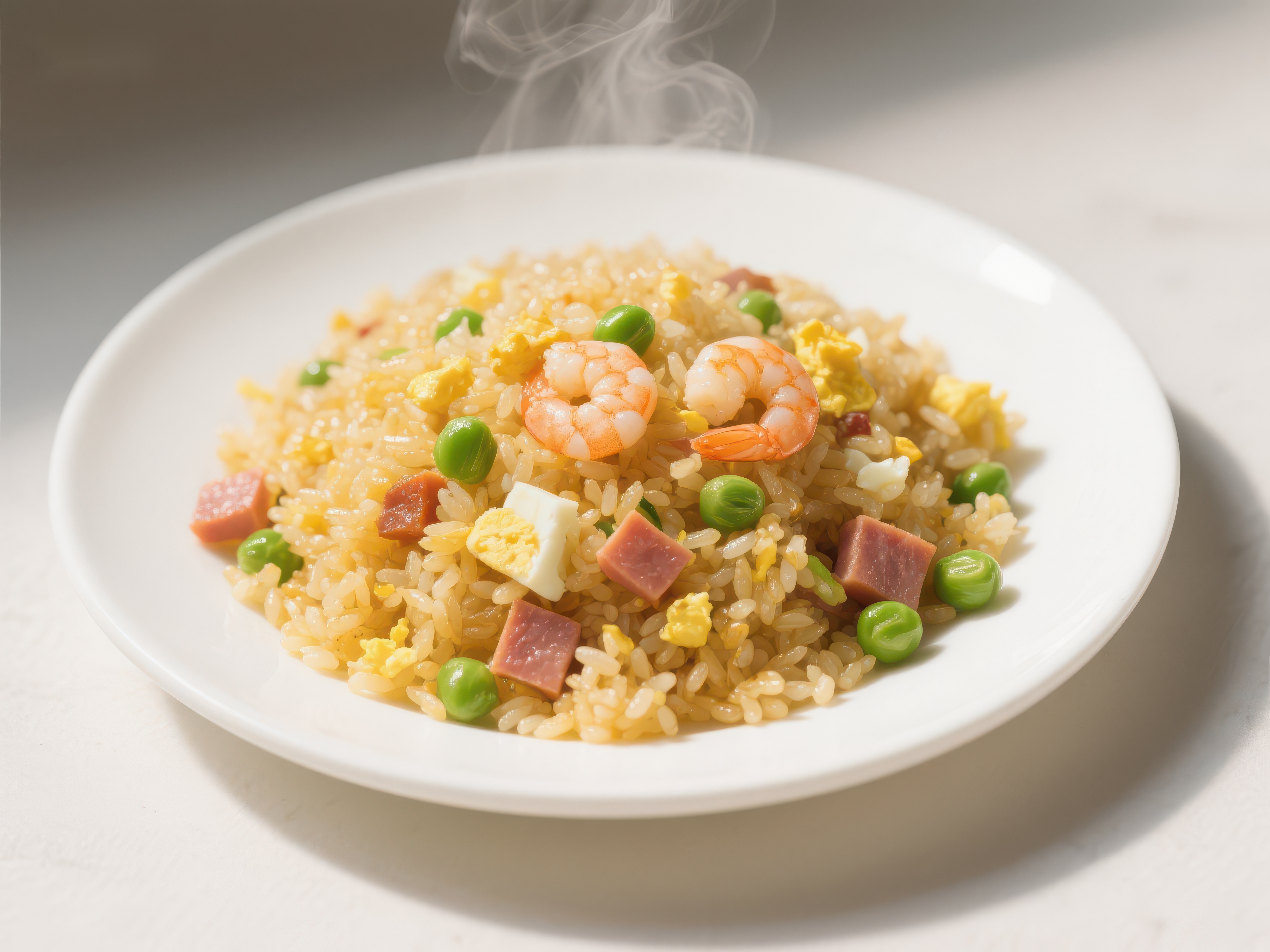 热腾腾的炒饭虾仁豌豆点缀素材