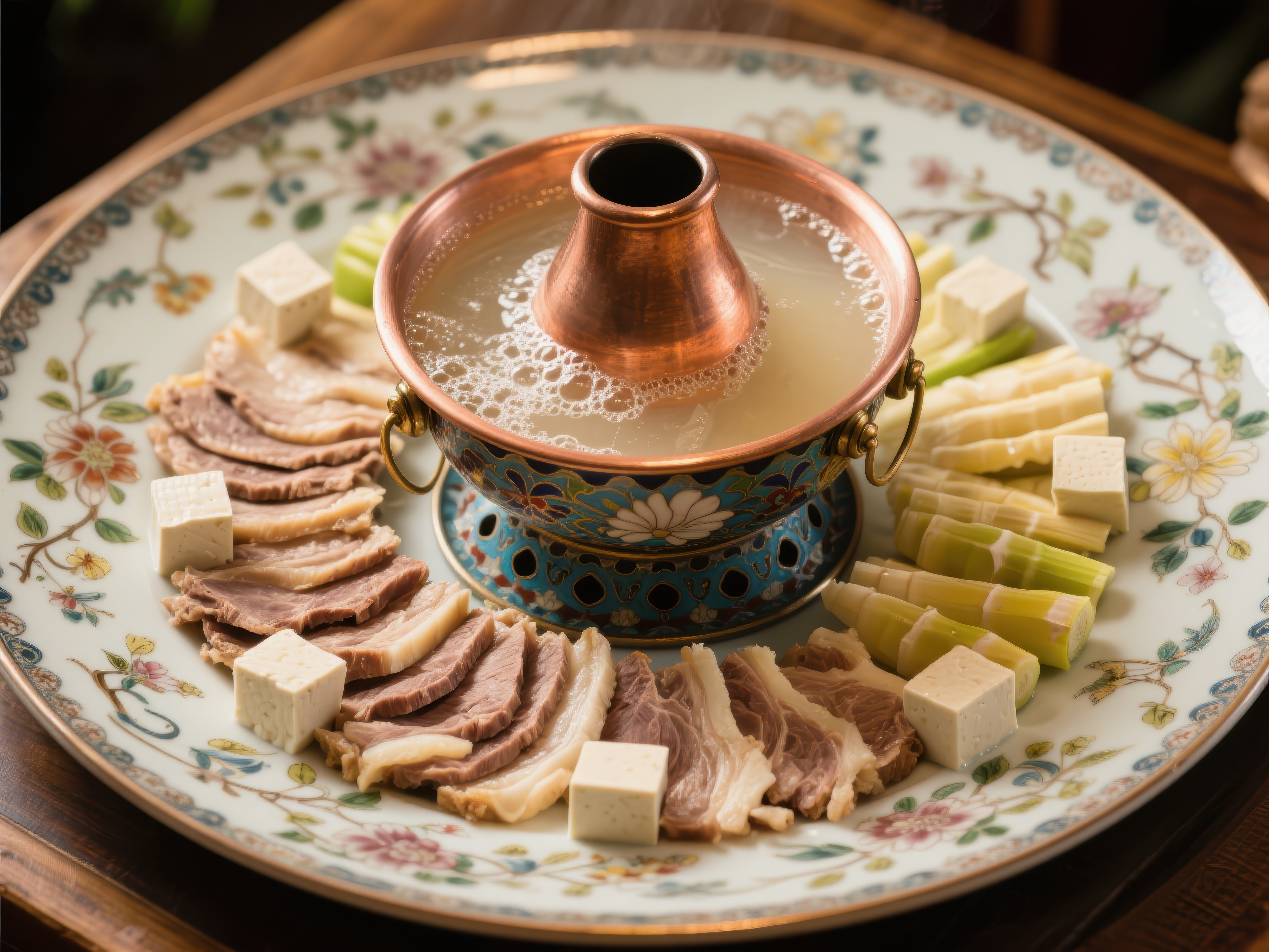 铜锅涮肉与配菜精美呈现素材