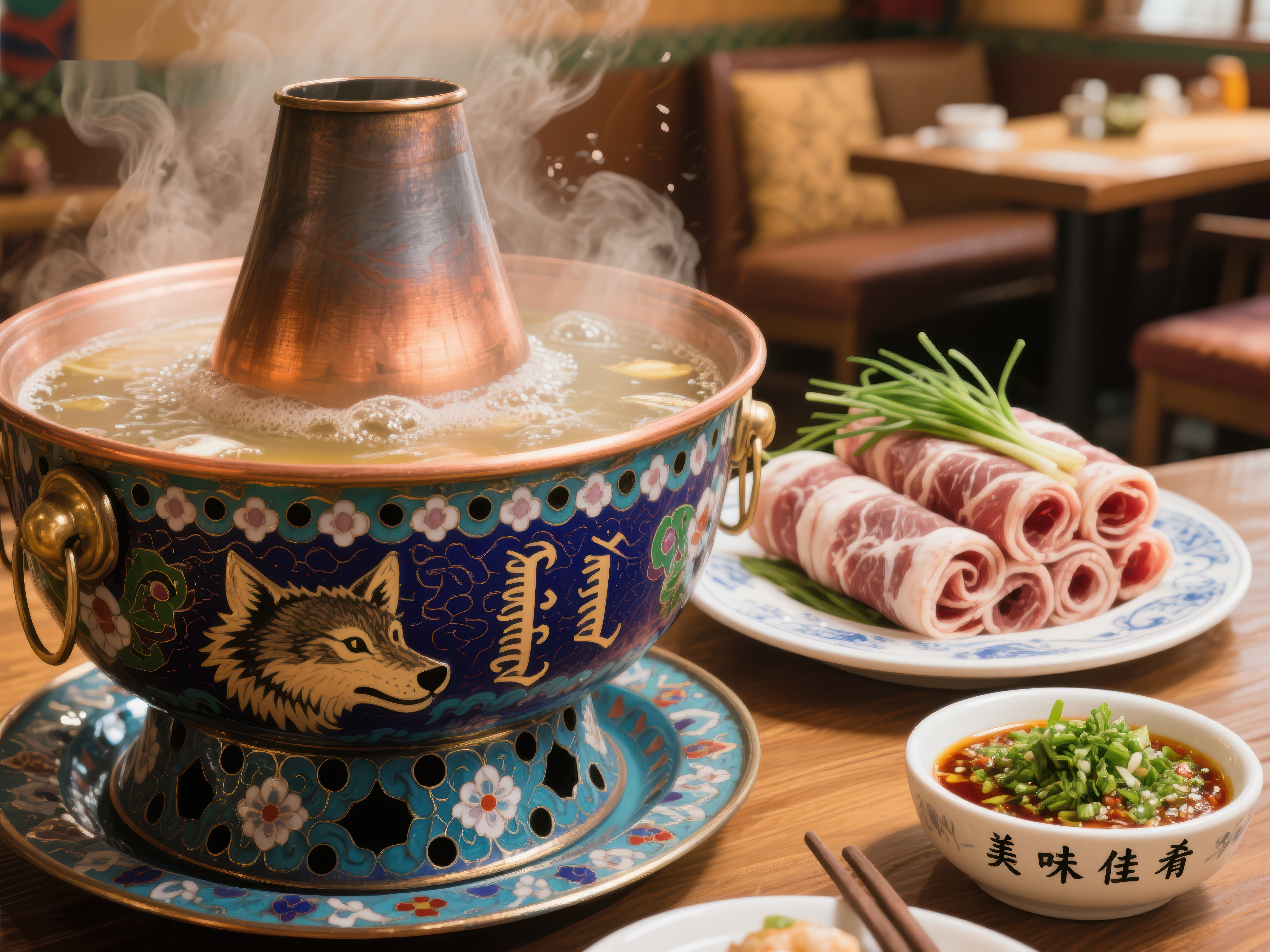 热气腾腾的火锅与精致食材素材