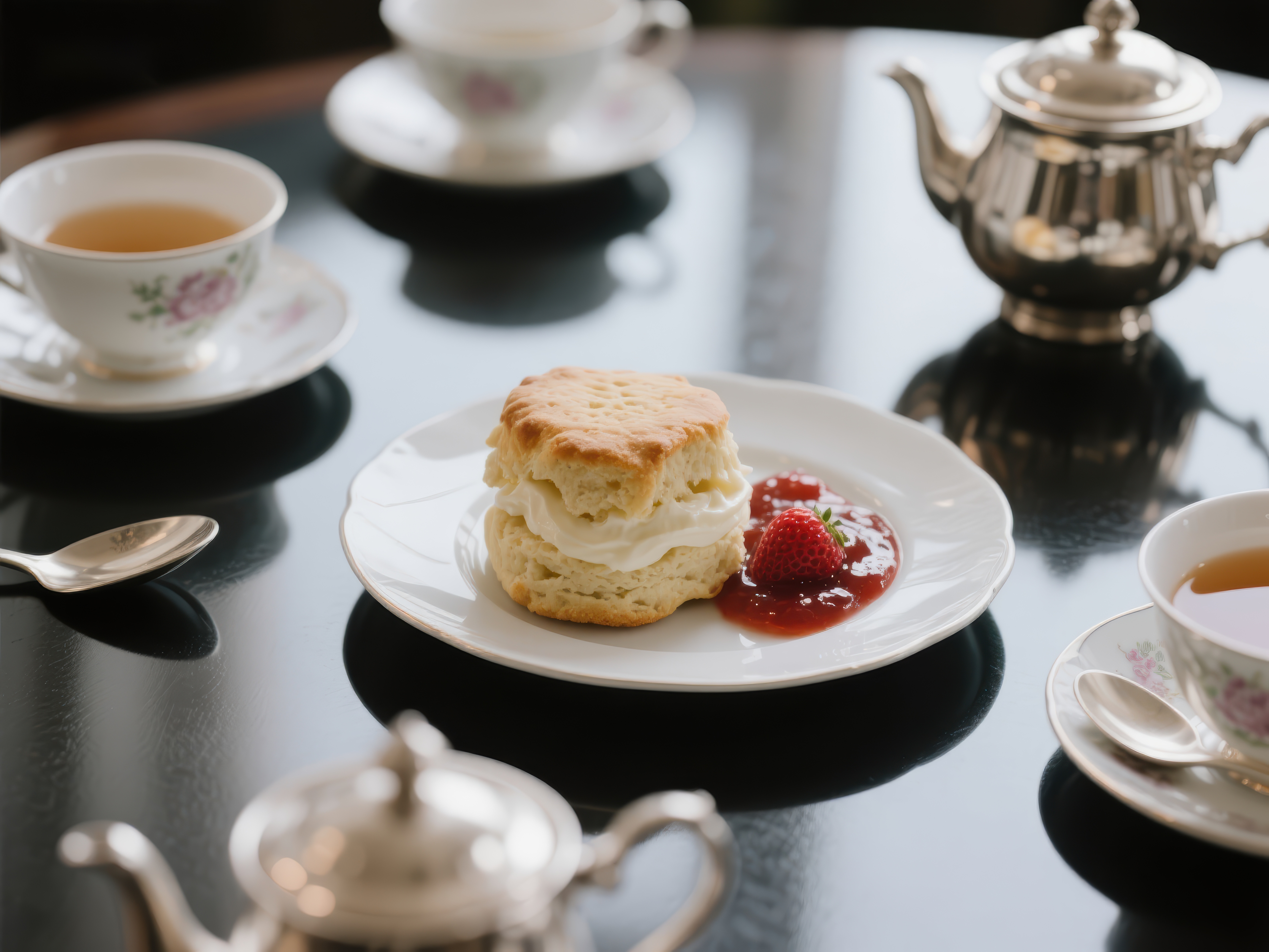 英式下午茶与草莓奶油司康素材