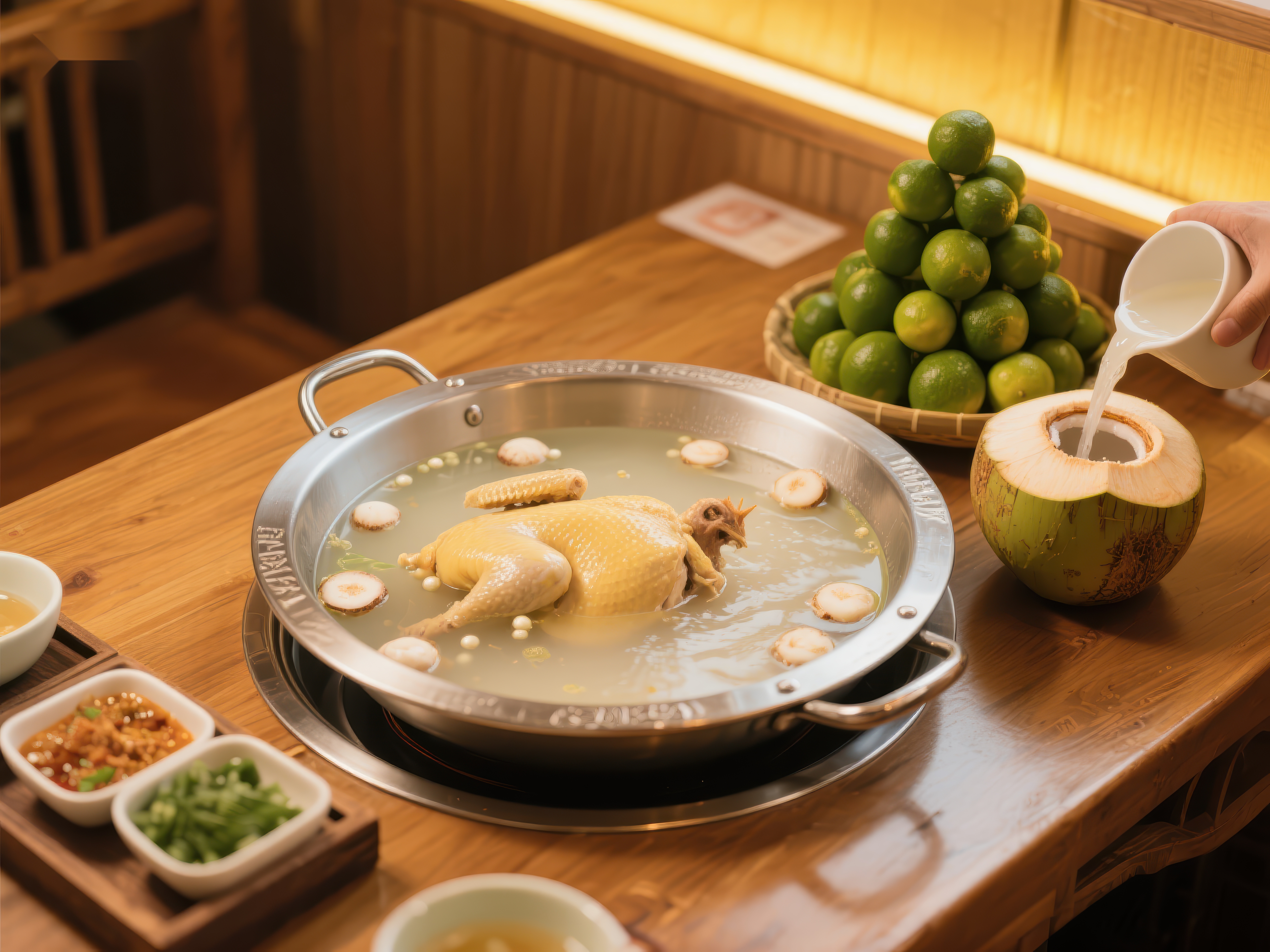 椰子鸡汤锅清新美味素材