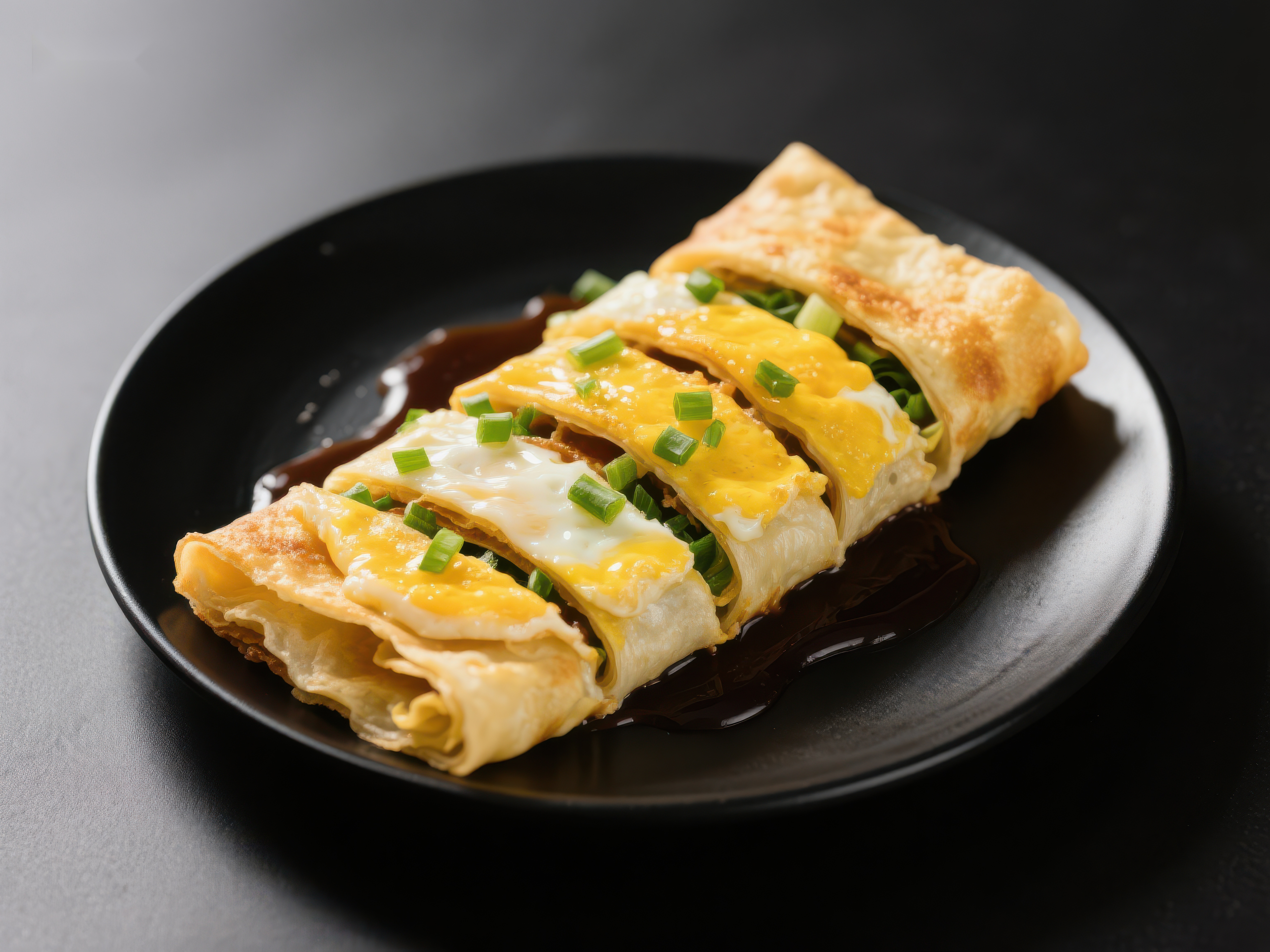 金黄煎饼卷撒葱点缀素材