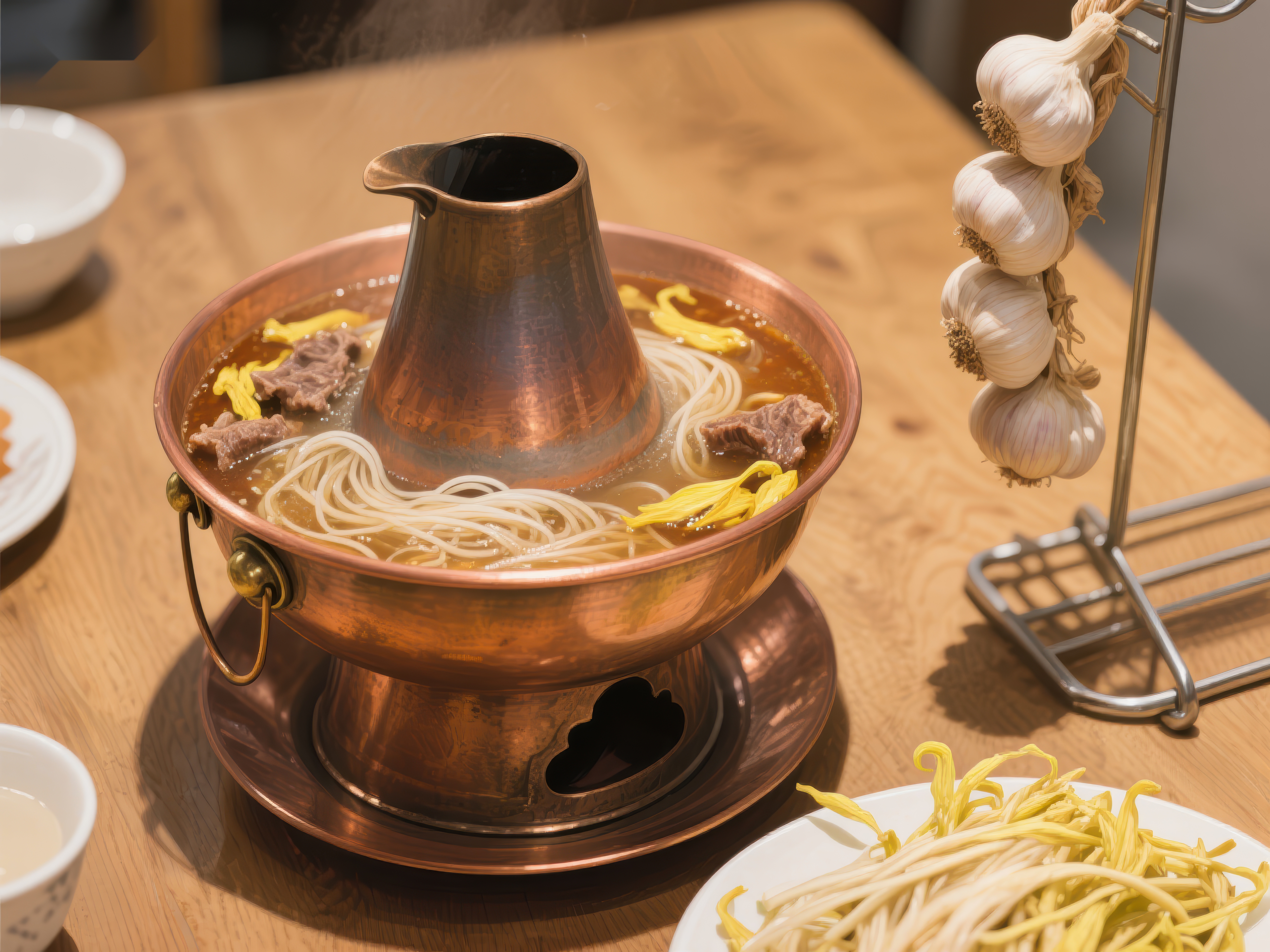 铜锅涮羊肉热气腾腾的美食素材