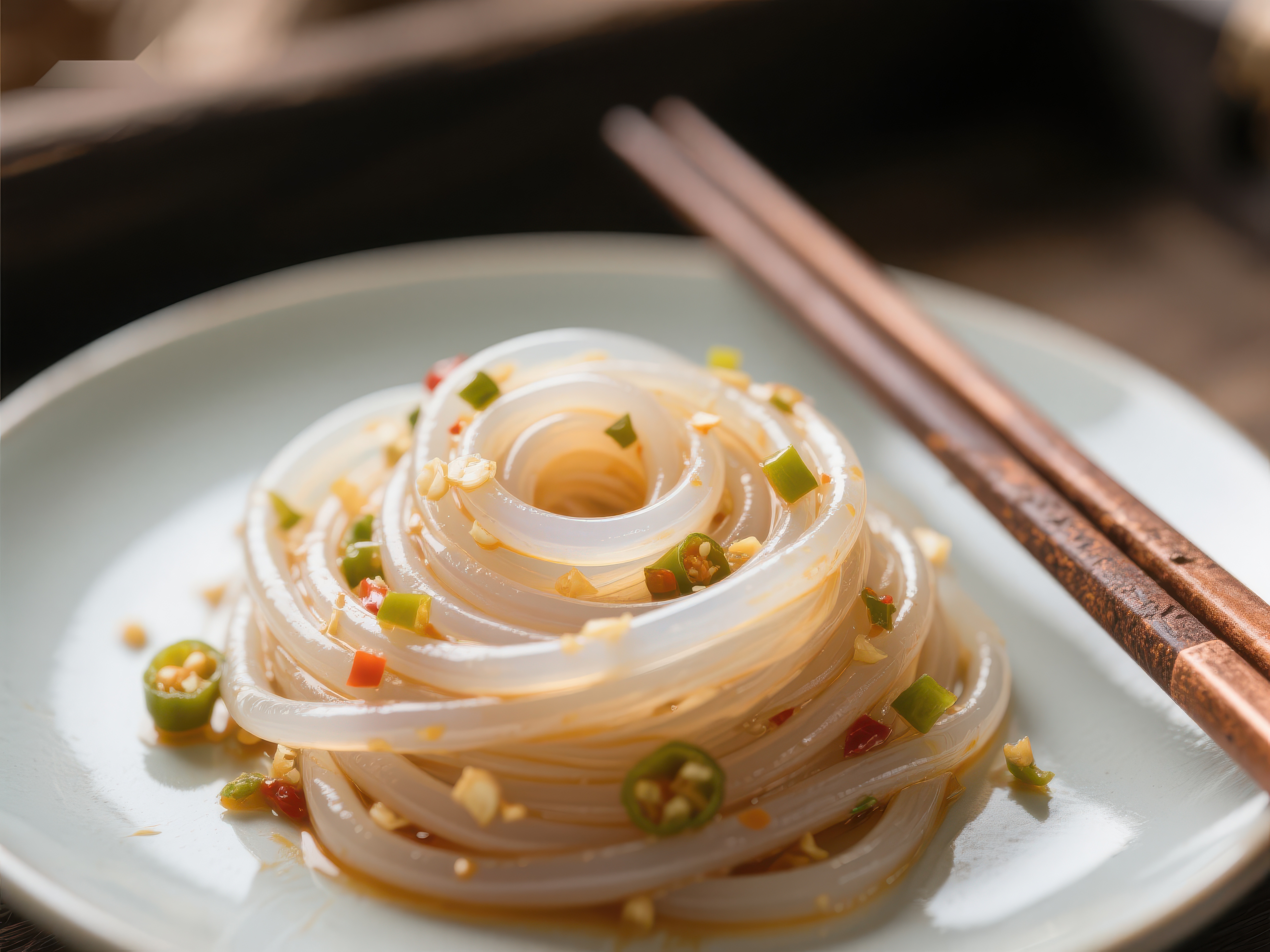 凉粉配辣椒酱筷子旁的美味佳肴素材