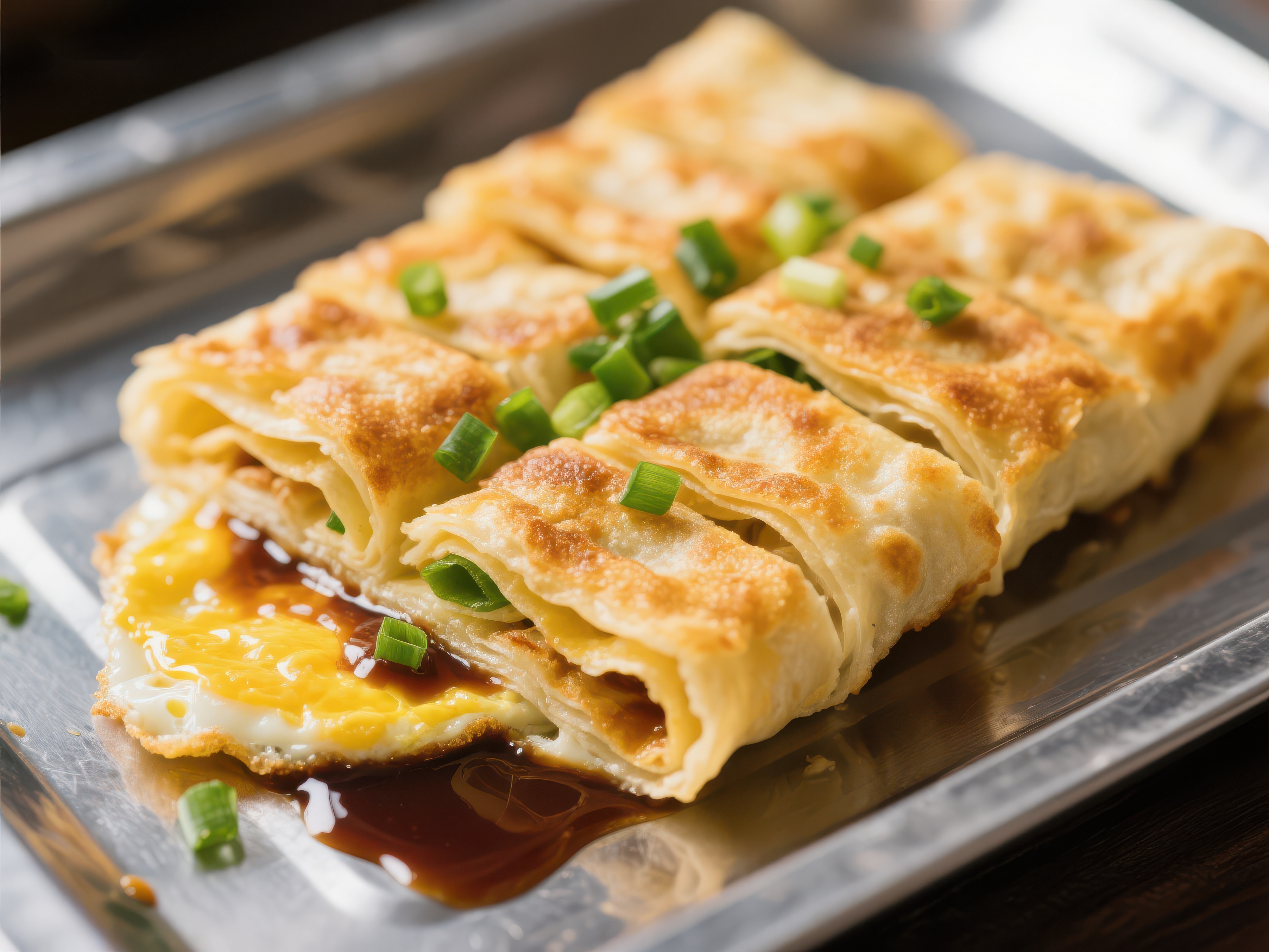 金黄酥脆的蛋饼卷素材