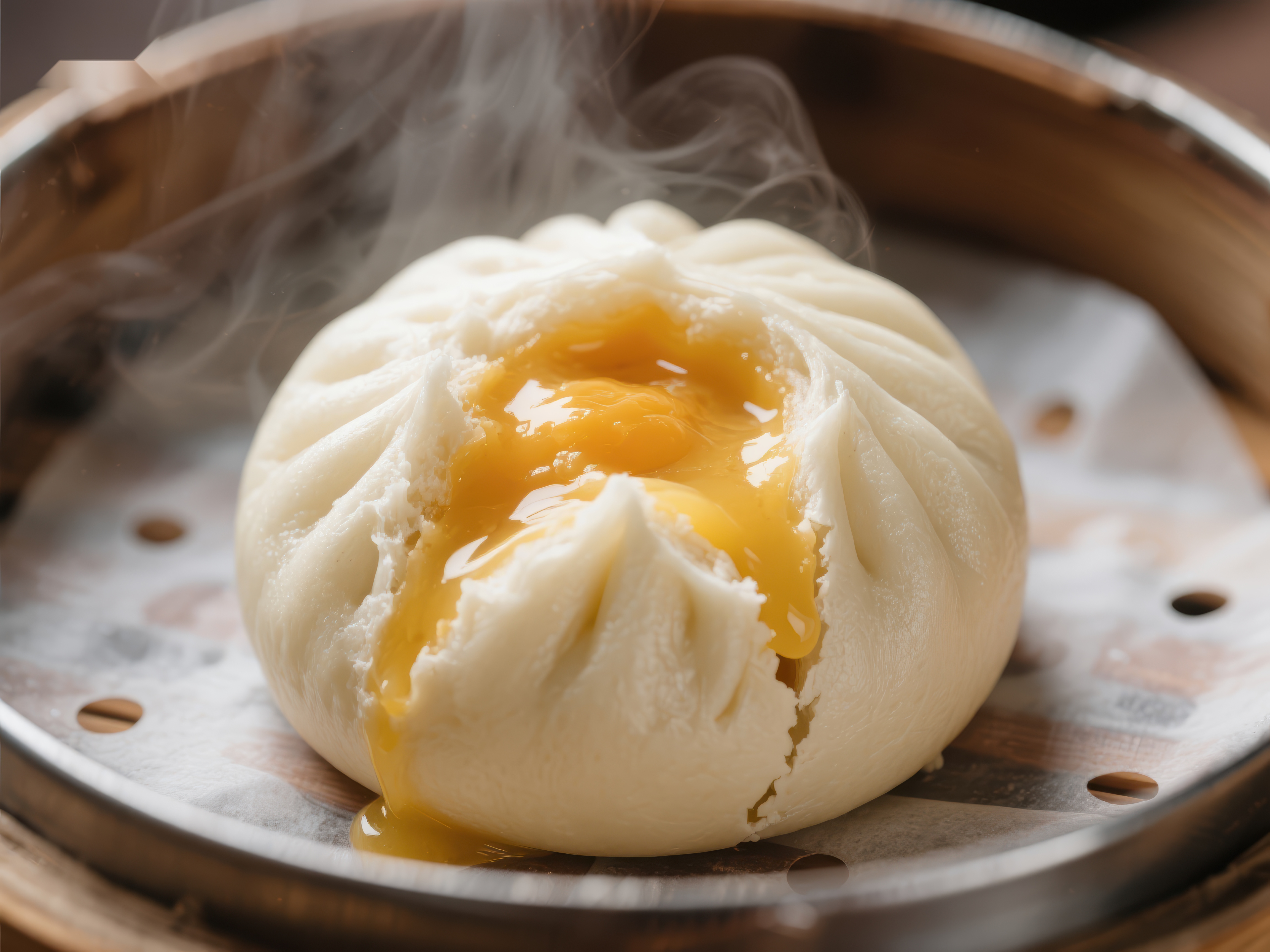 热腾腾的流沙包诱人美味素材