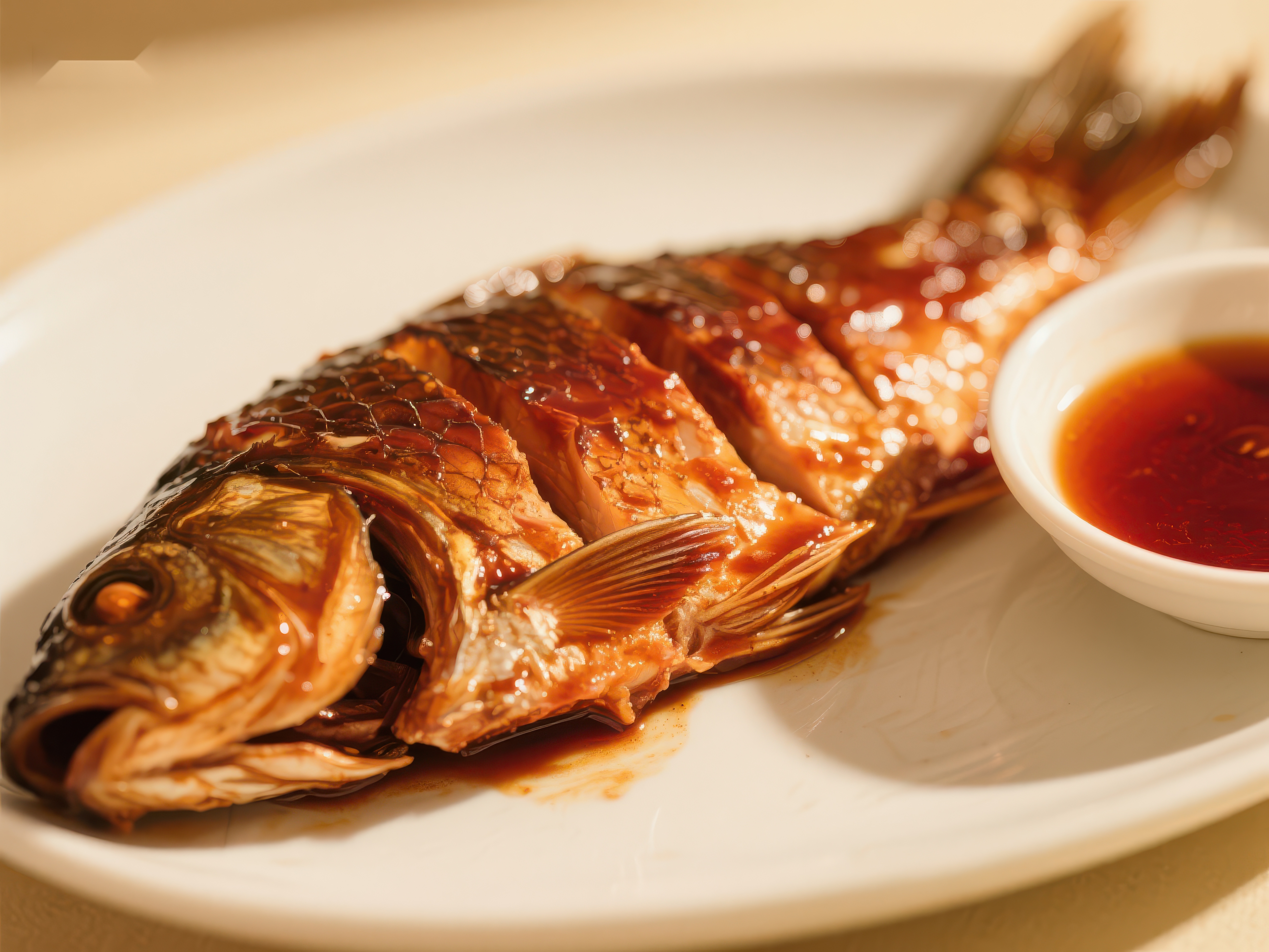 糖醋鱼配酱碟美味佳肴素材