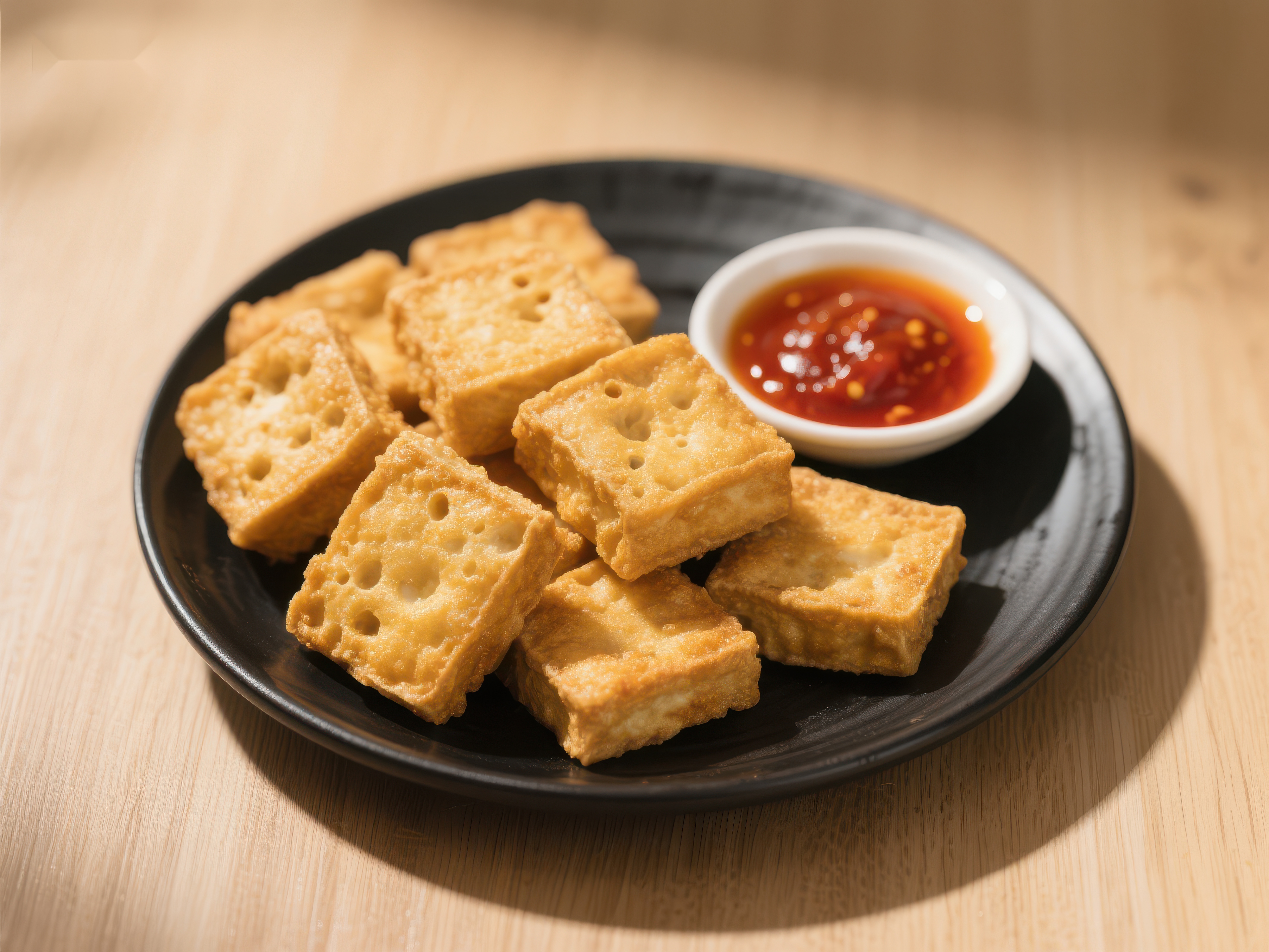 金黄酥脆豆腐配辣椒酱素材