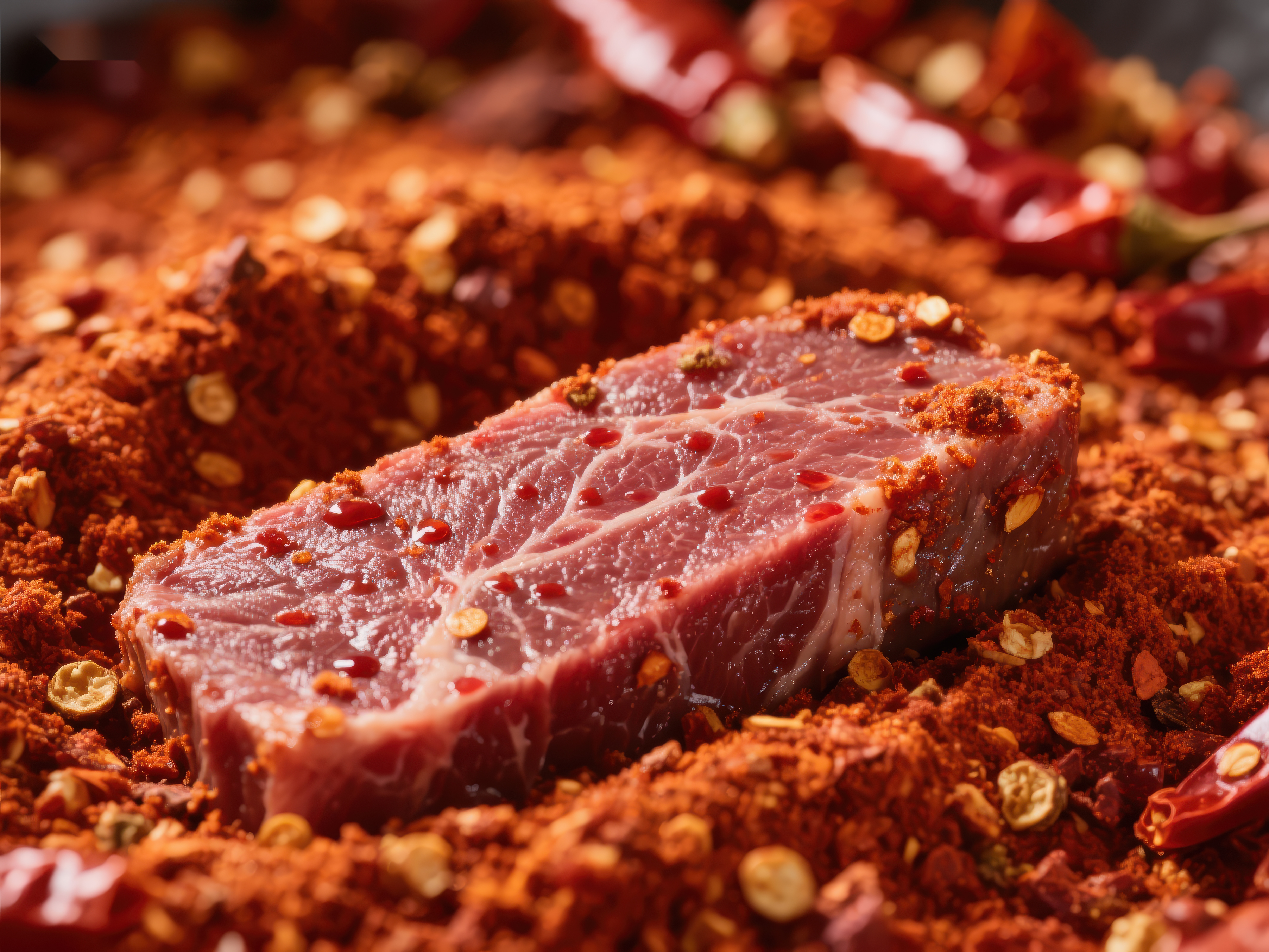麻辣牛肉香辣调料中的鲜嫩肉片素材