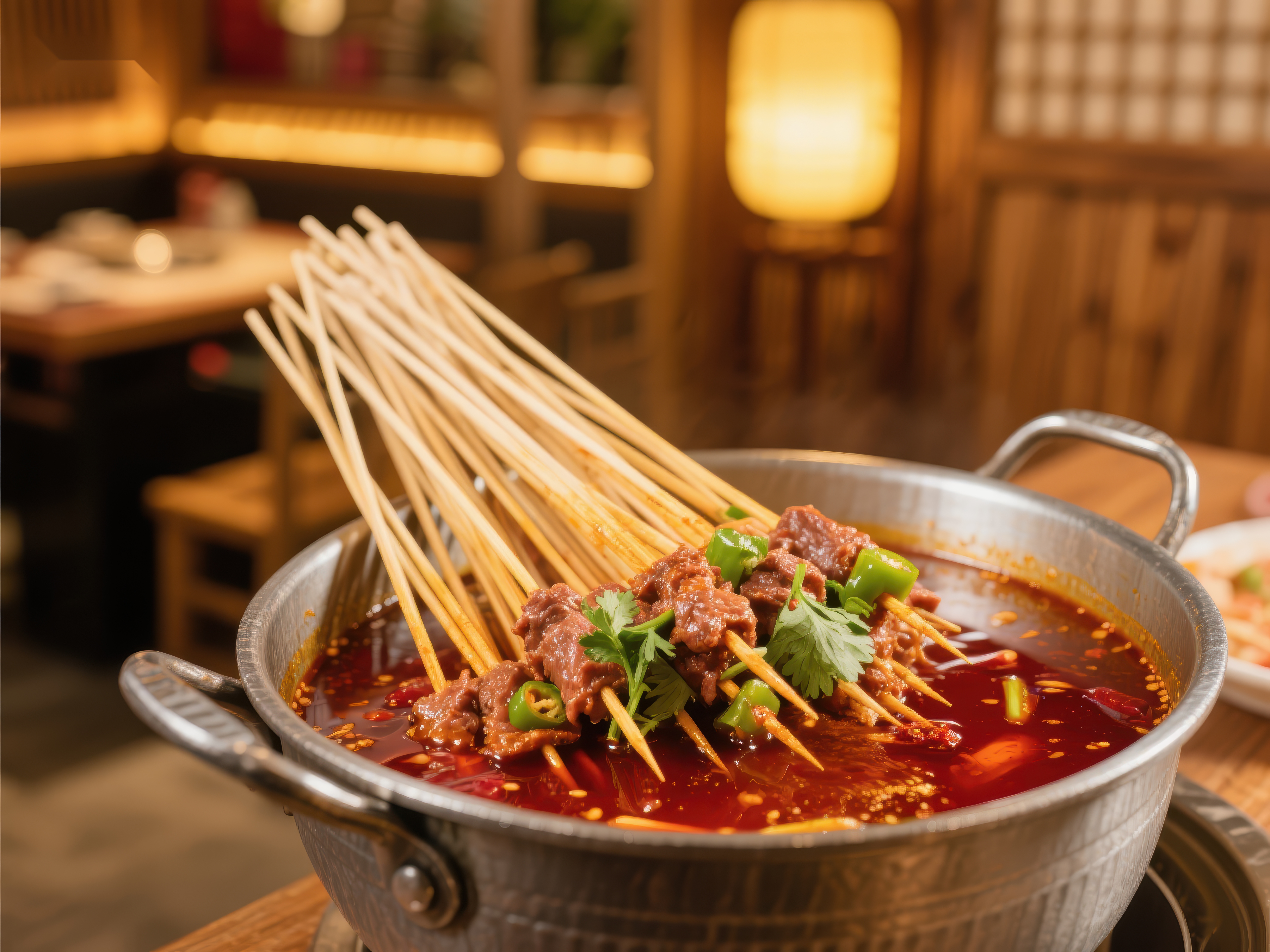 麻辣串串香热锅中的美味诱惑素材