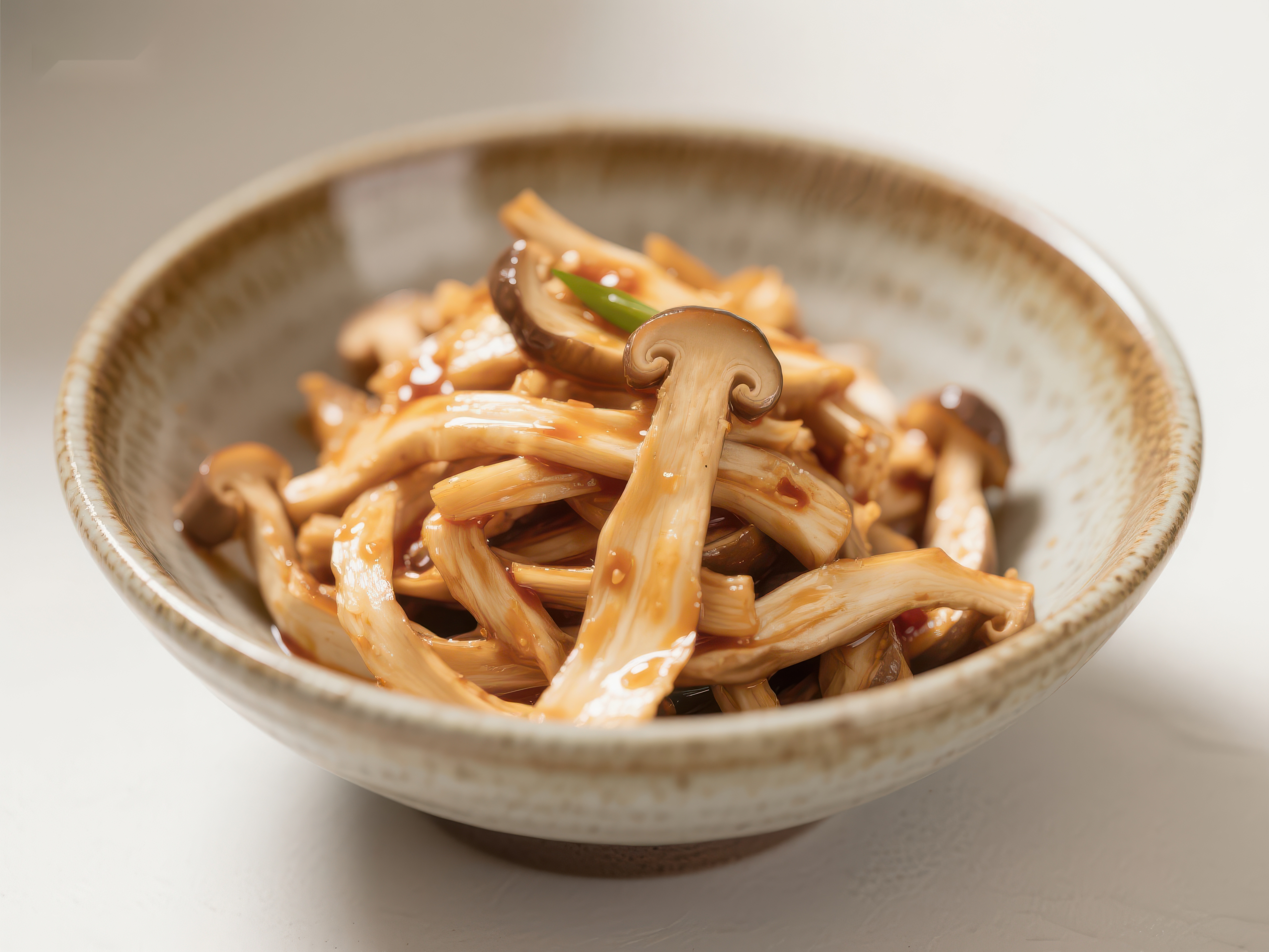 美味炒蘑菇盛于陶瓷碗中素材