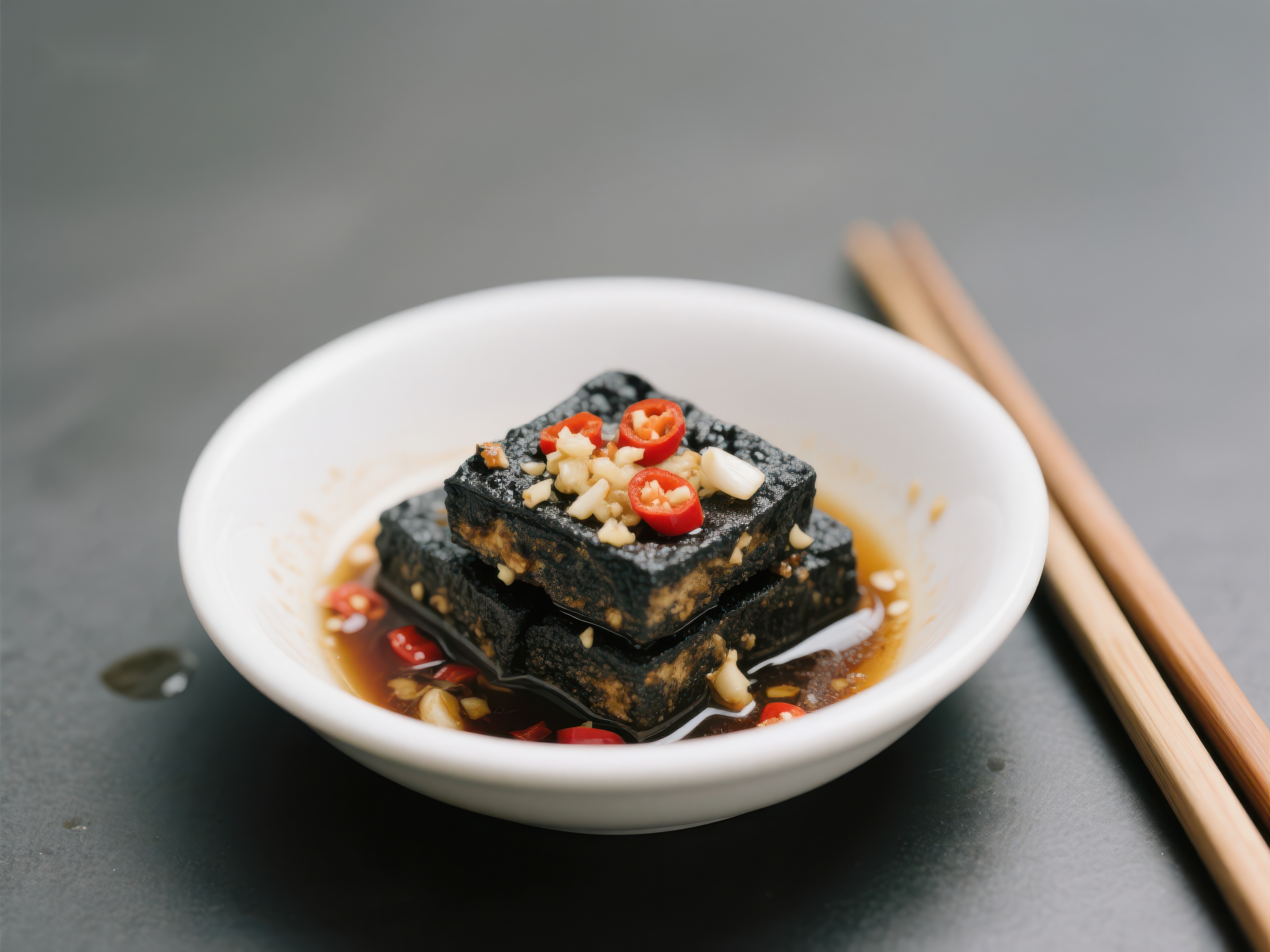 黑豆腐配辣椒蒜末素材