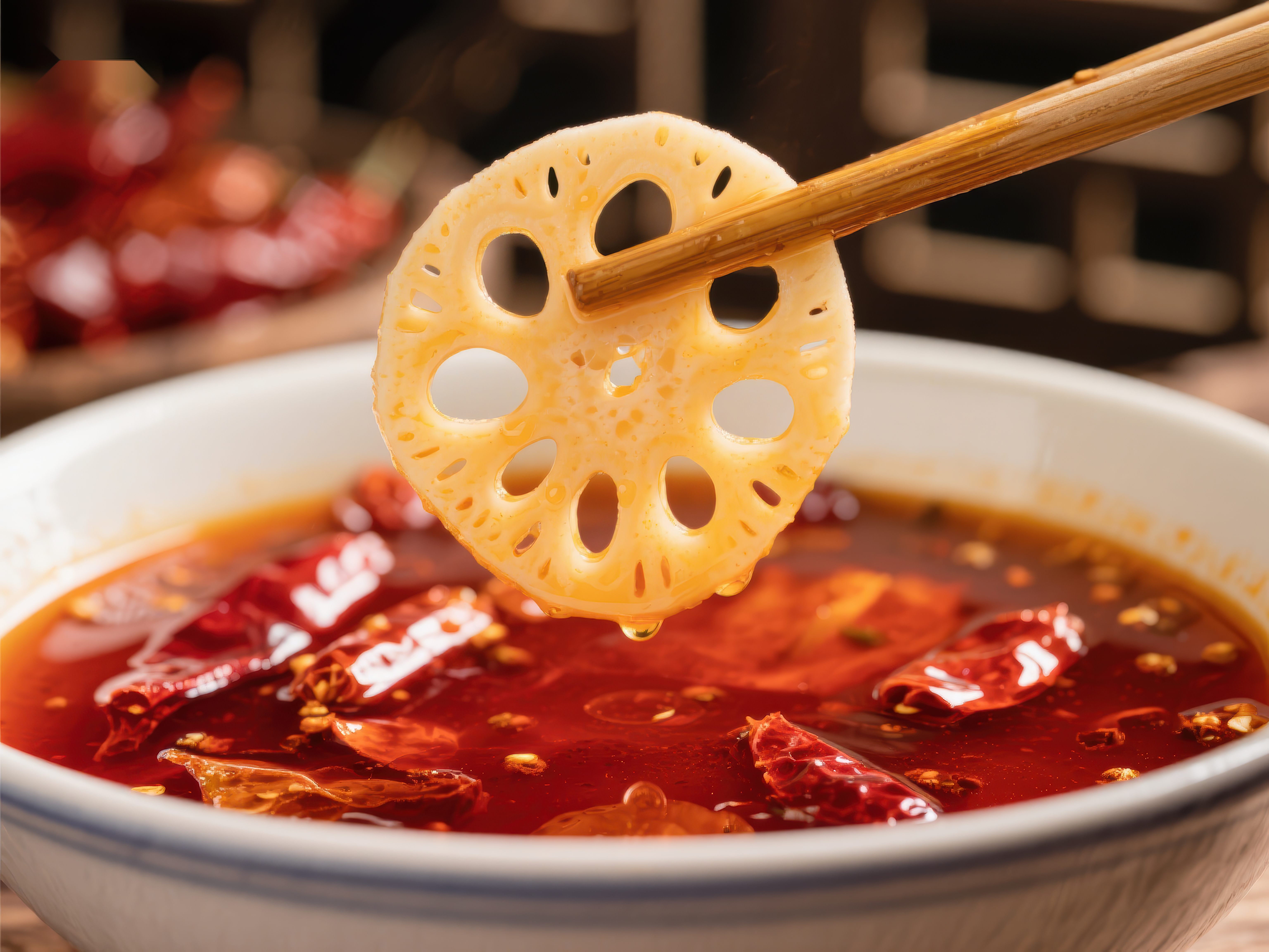 麻辣火锅中的莲藕片素材