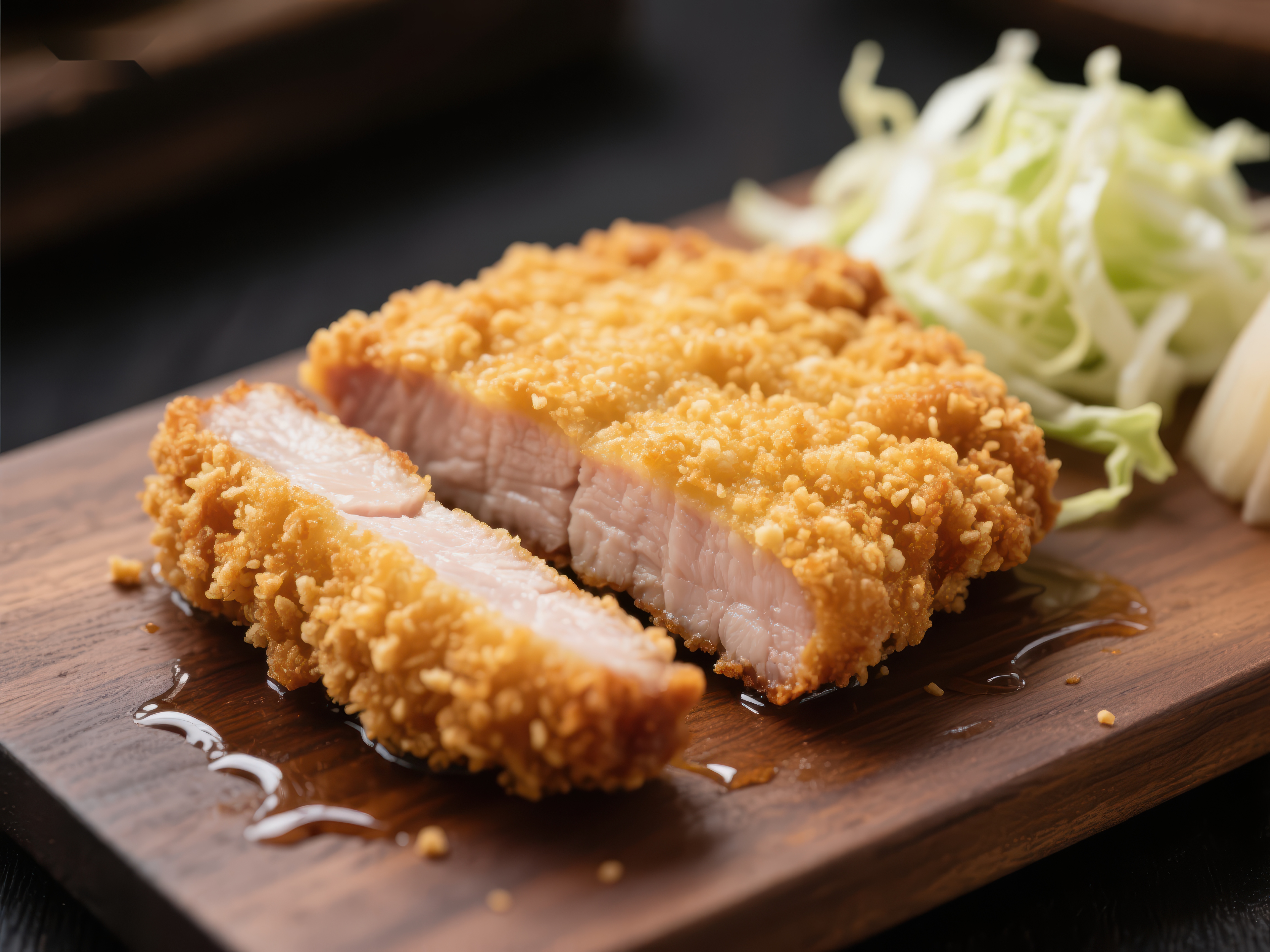 酥脆猪排配生菜美味日式料理素材