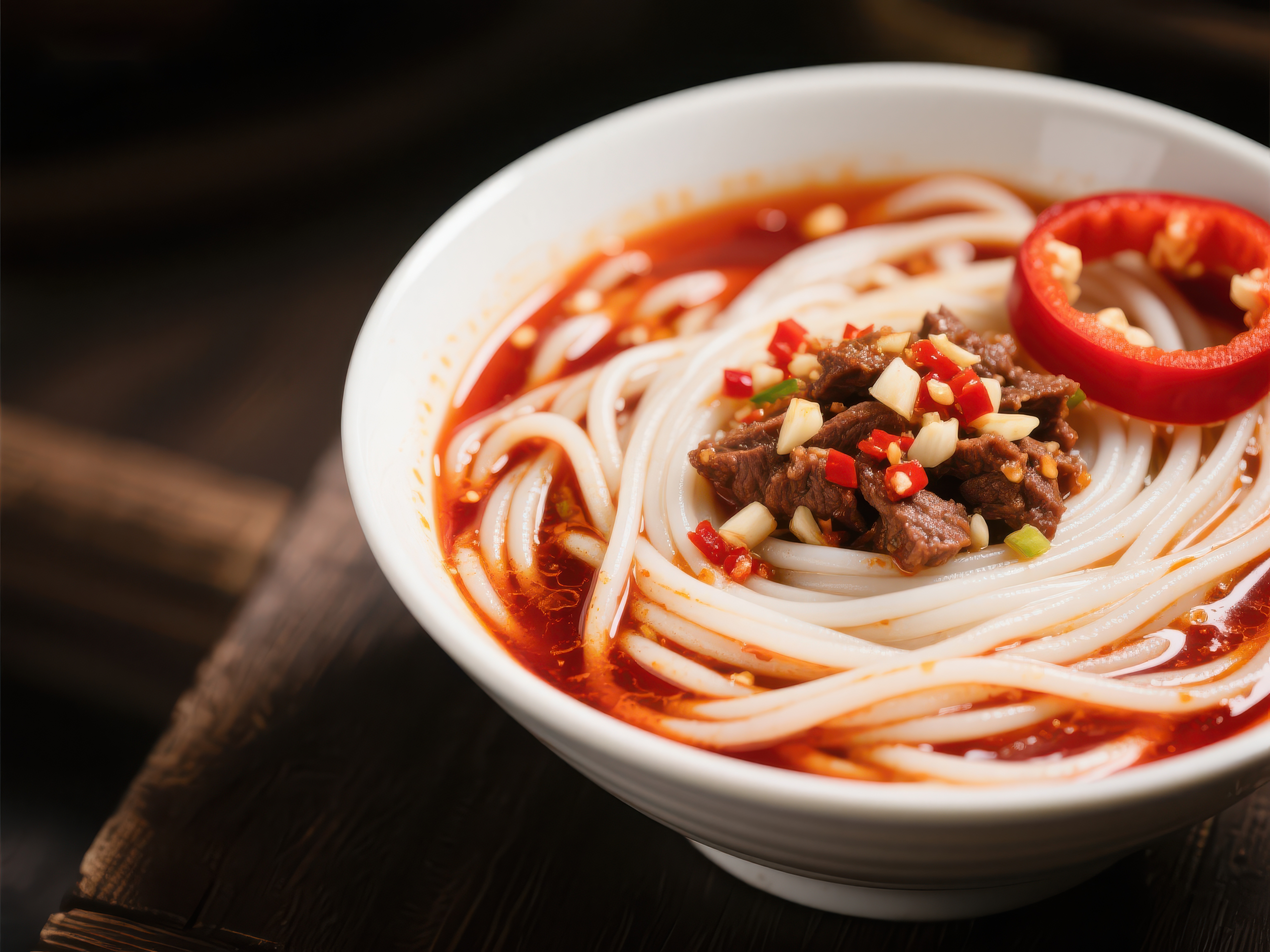 红油米粉配牛肉与辣椒素材