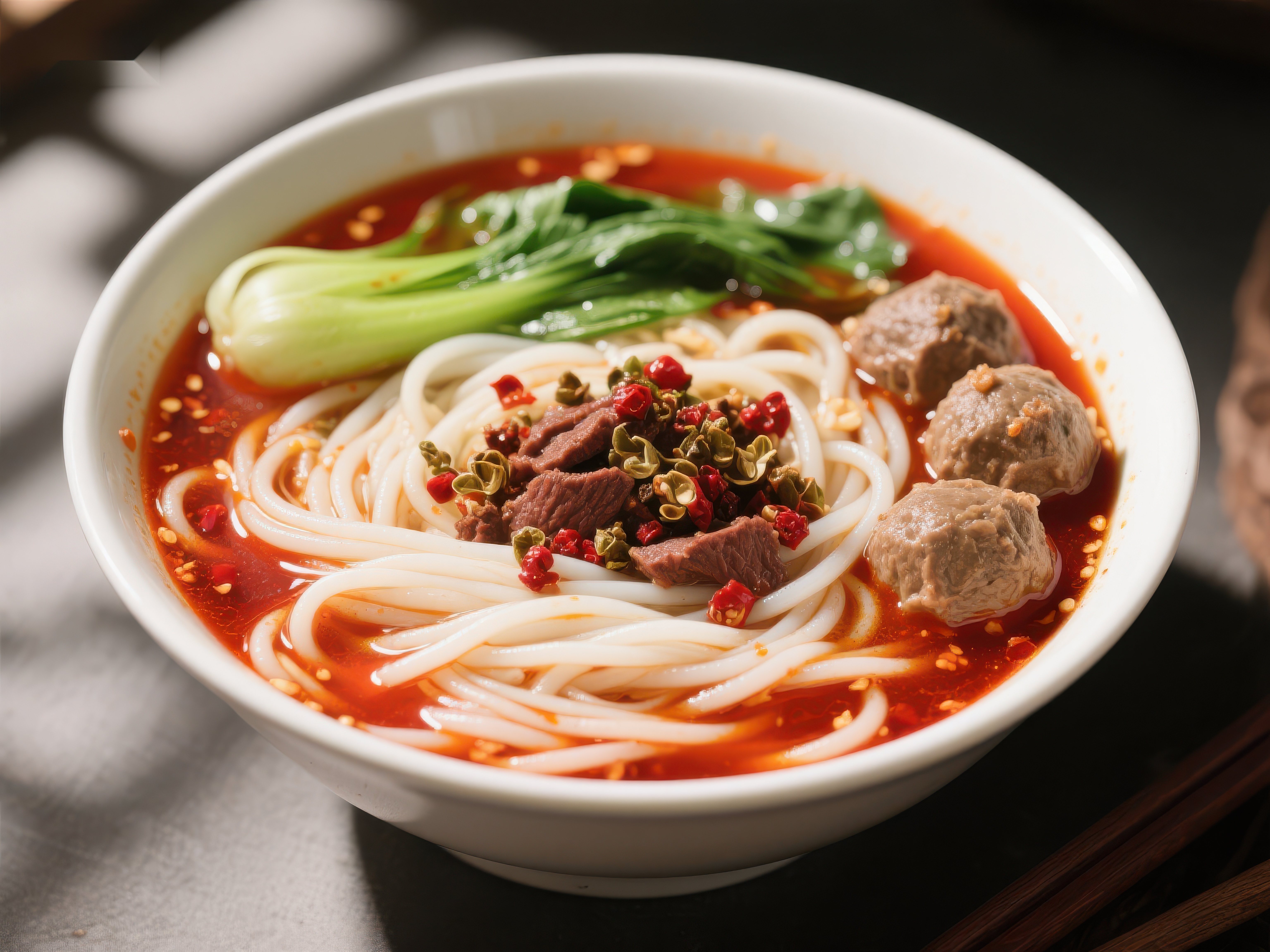 红油牛肉面配青菜素材