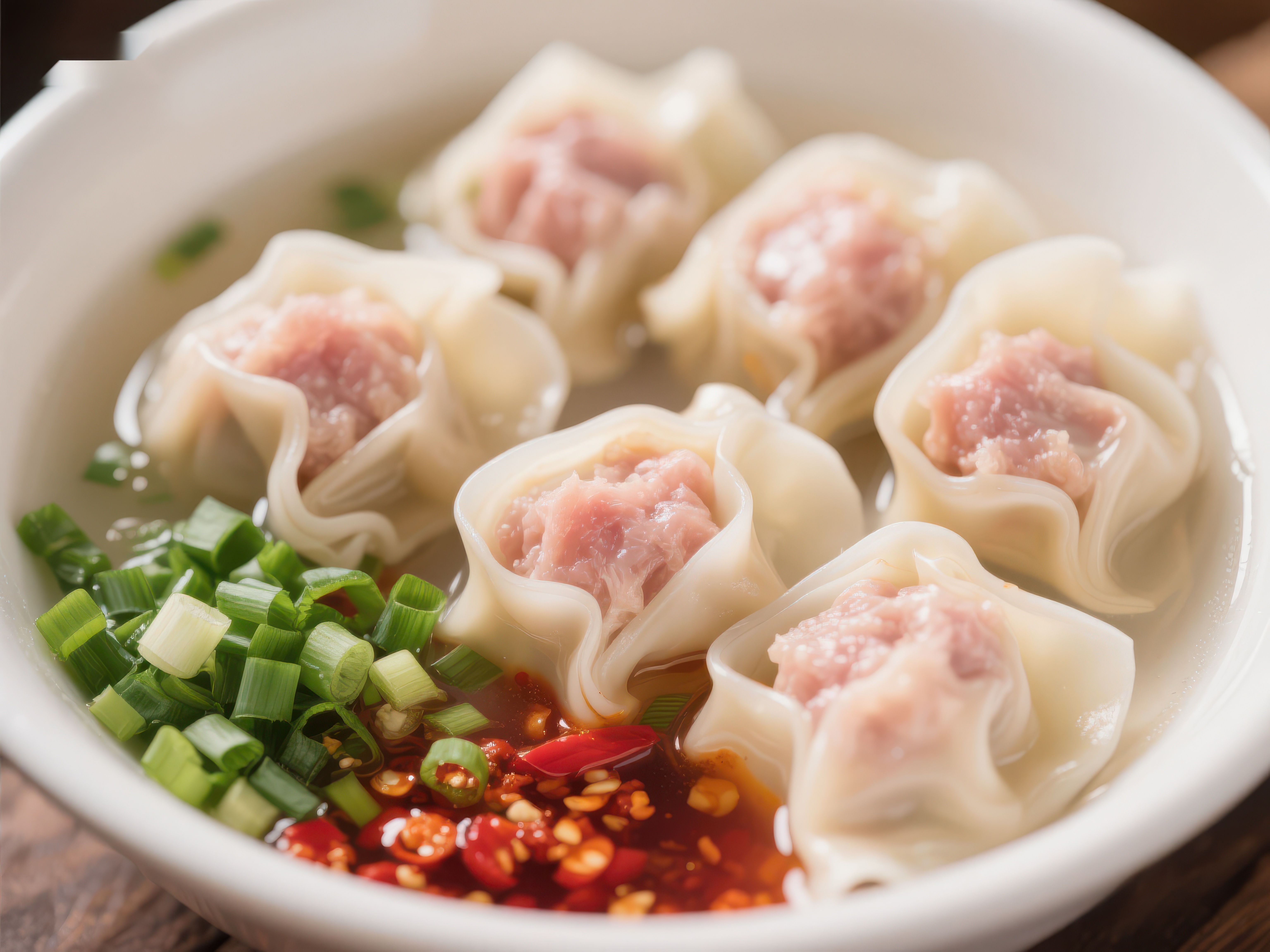 鲜美馄饨配葱花辣椒油素材