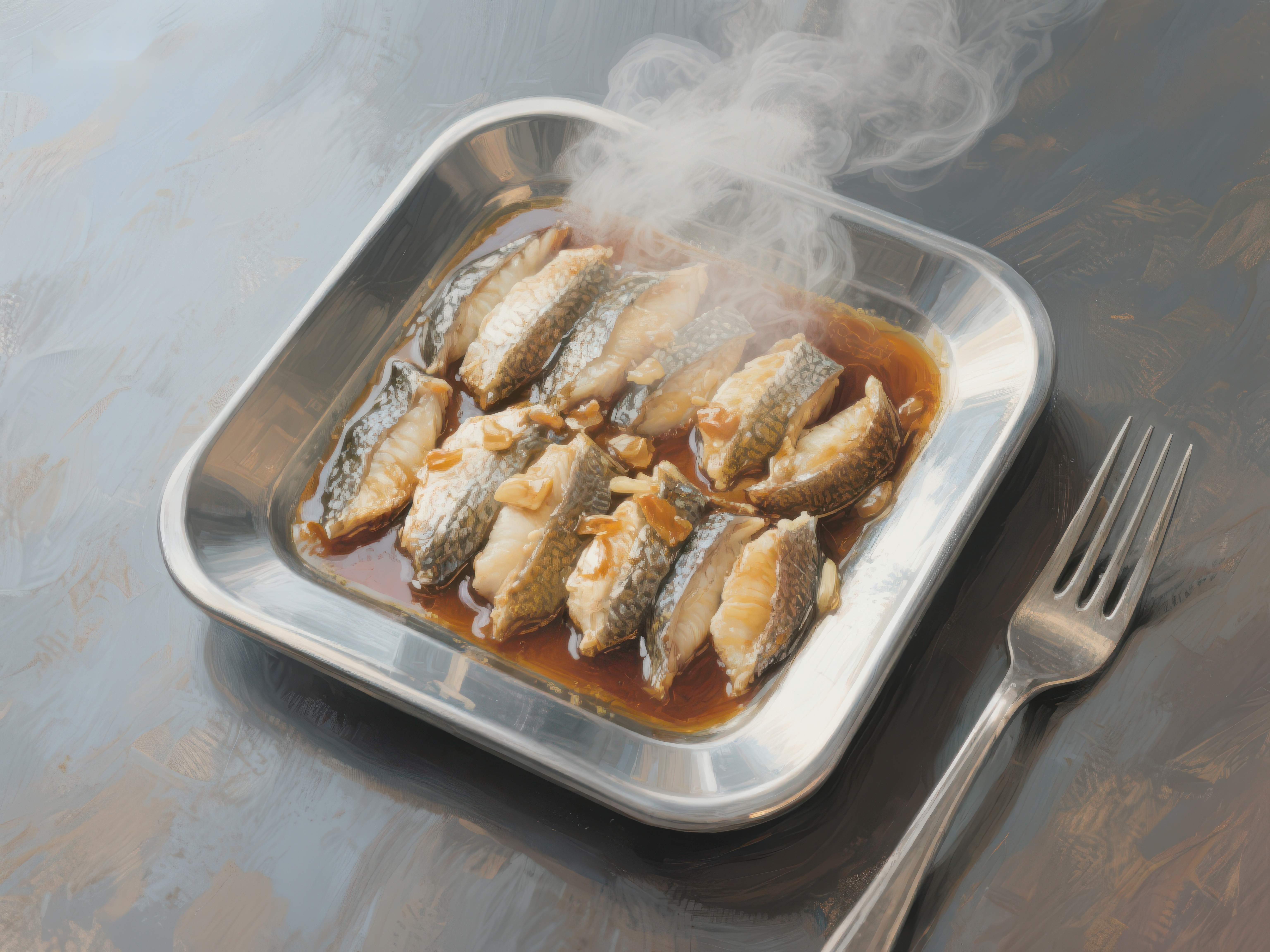 热腾腾的鱼片料理素材