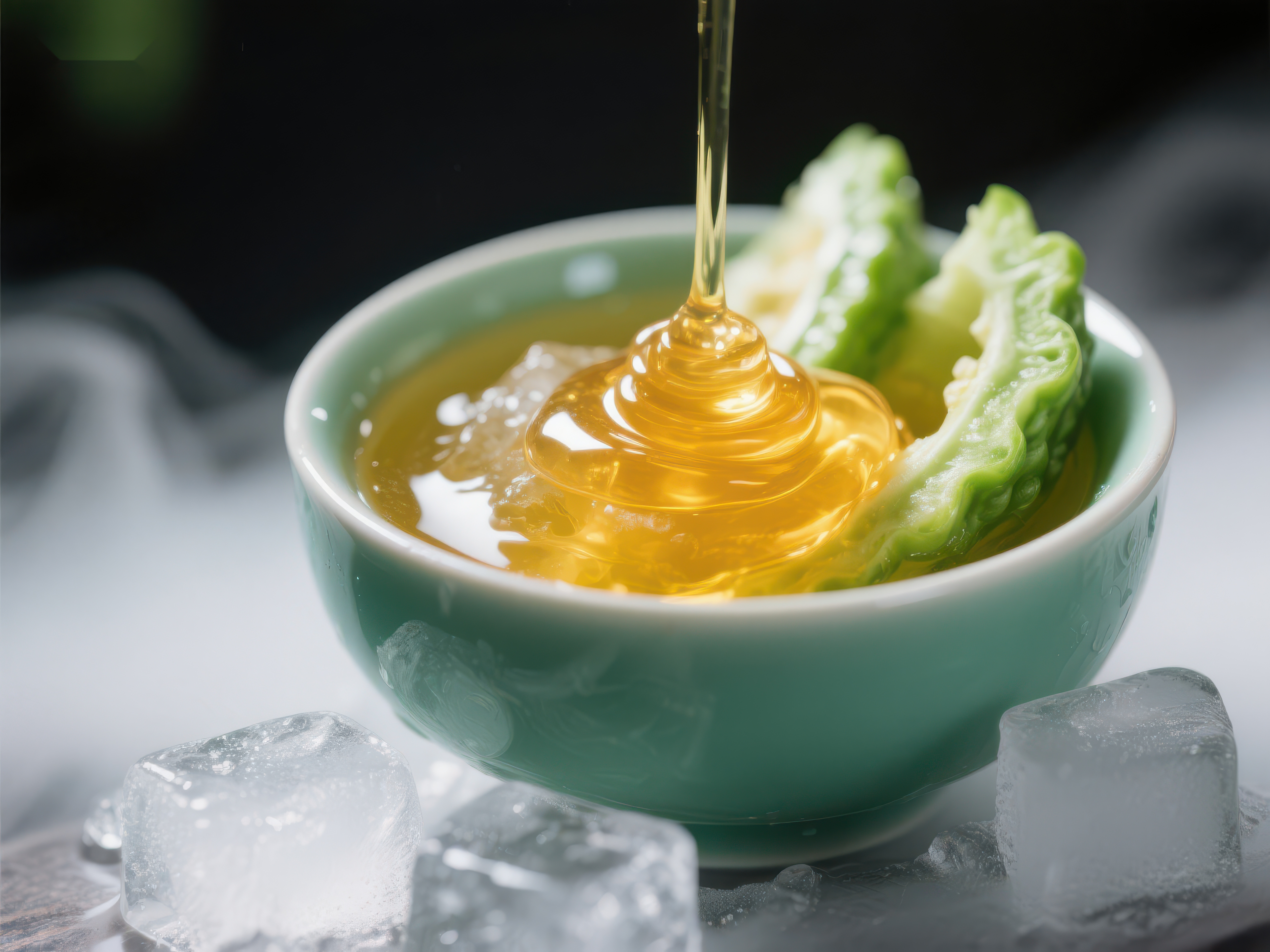 蜂蜜浇灌苦瓜冰块环绕素材