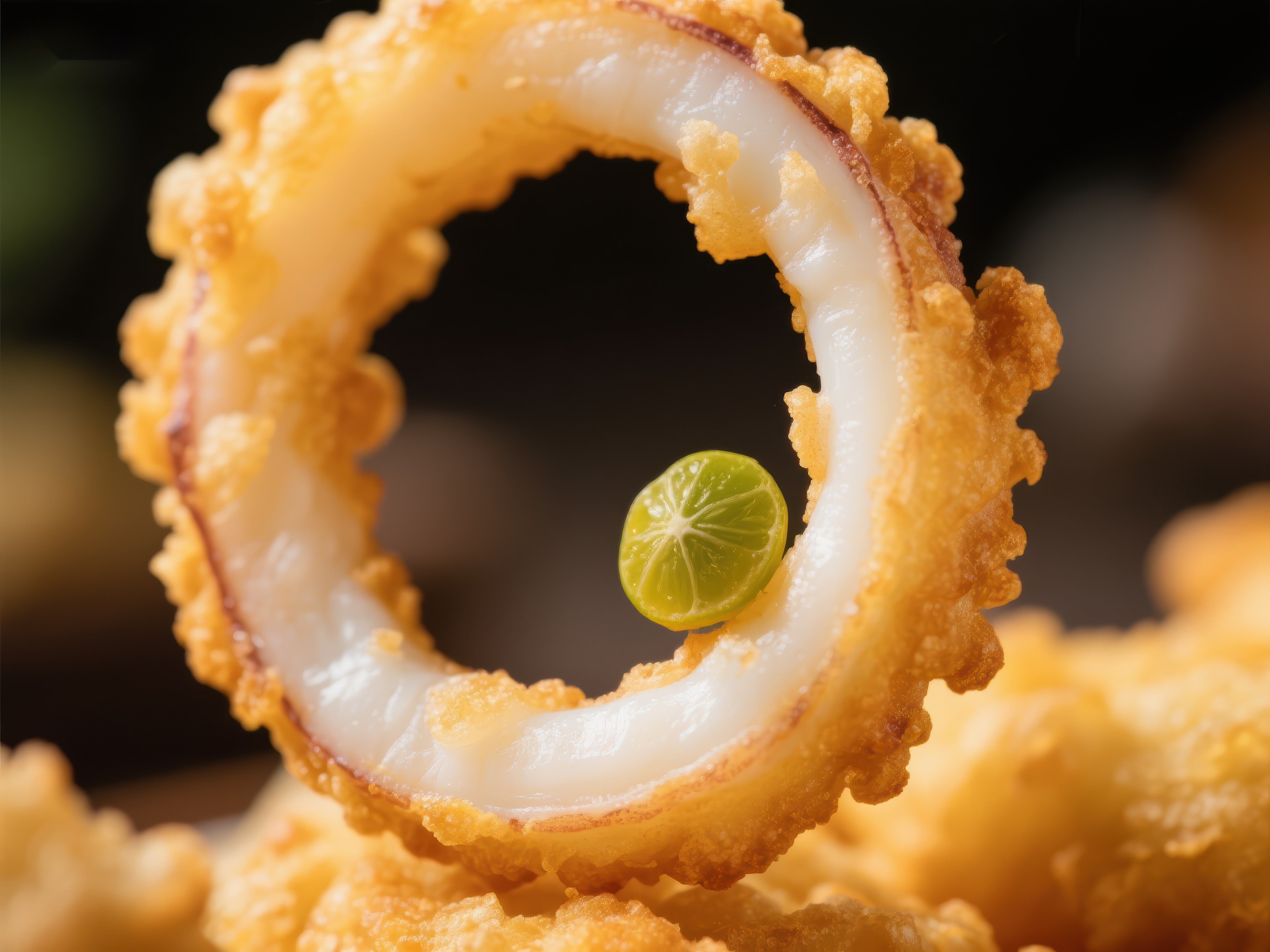 金黄酥脆的鱿鱼圈配青柠素材