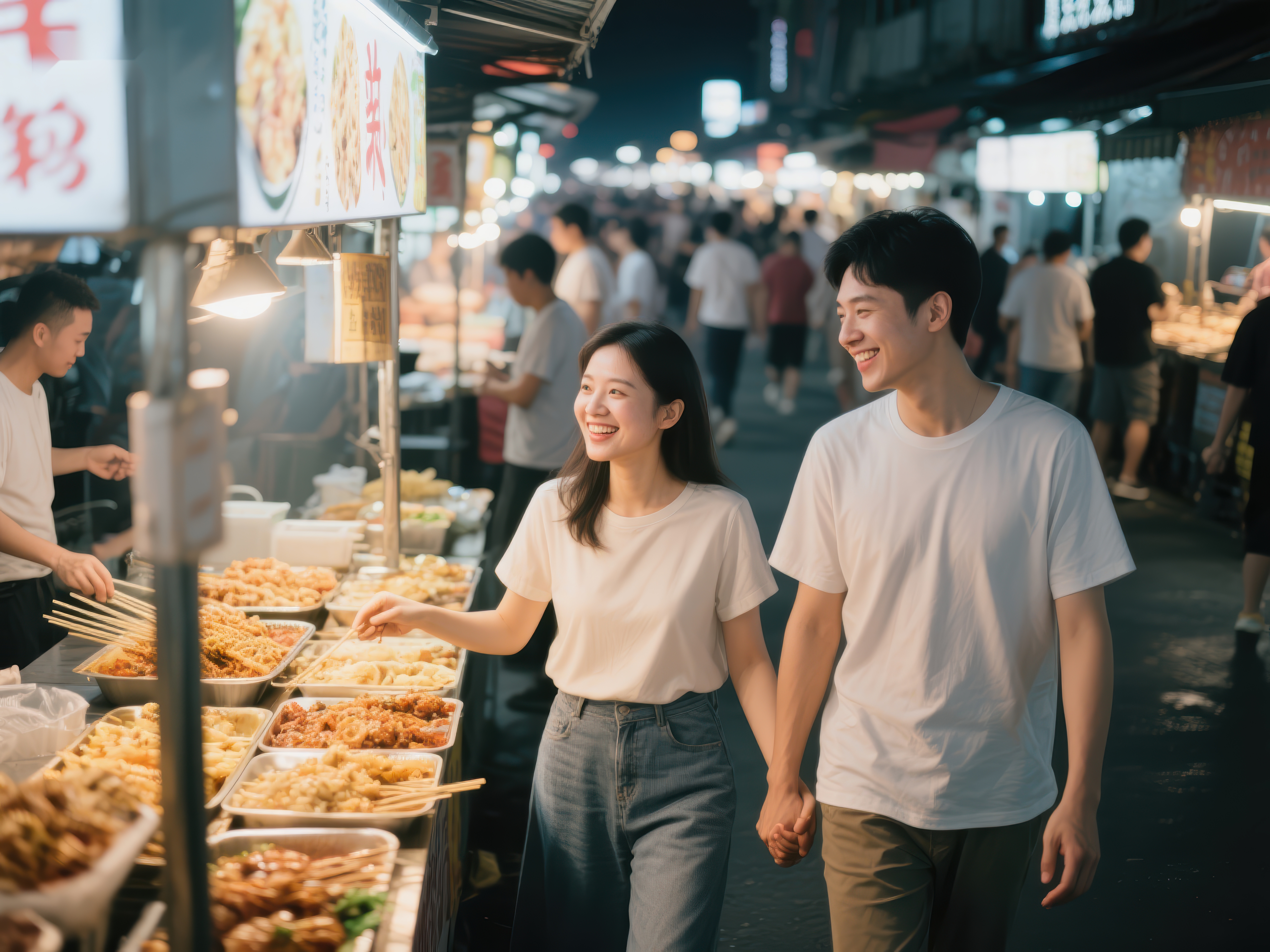 夜市漫步共享美食时光素材