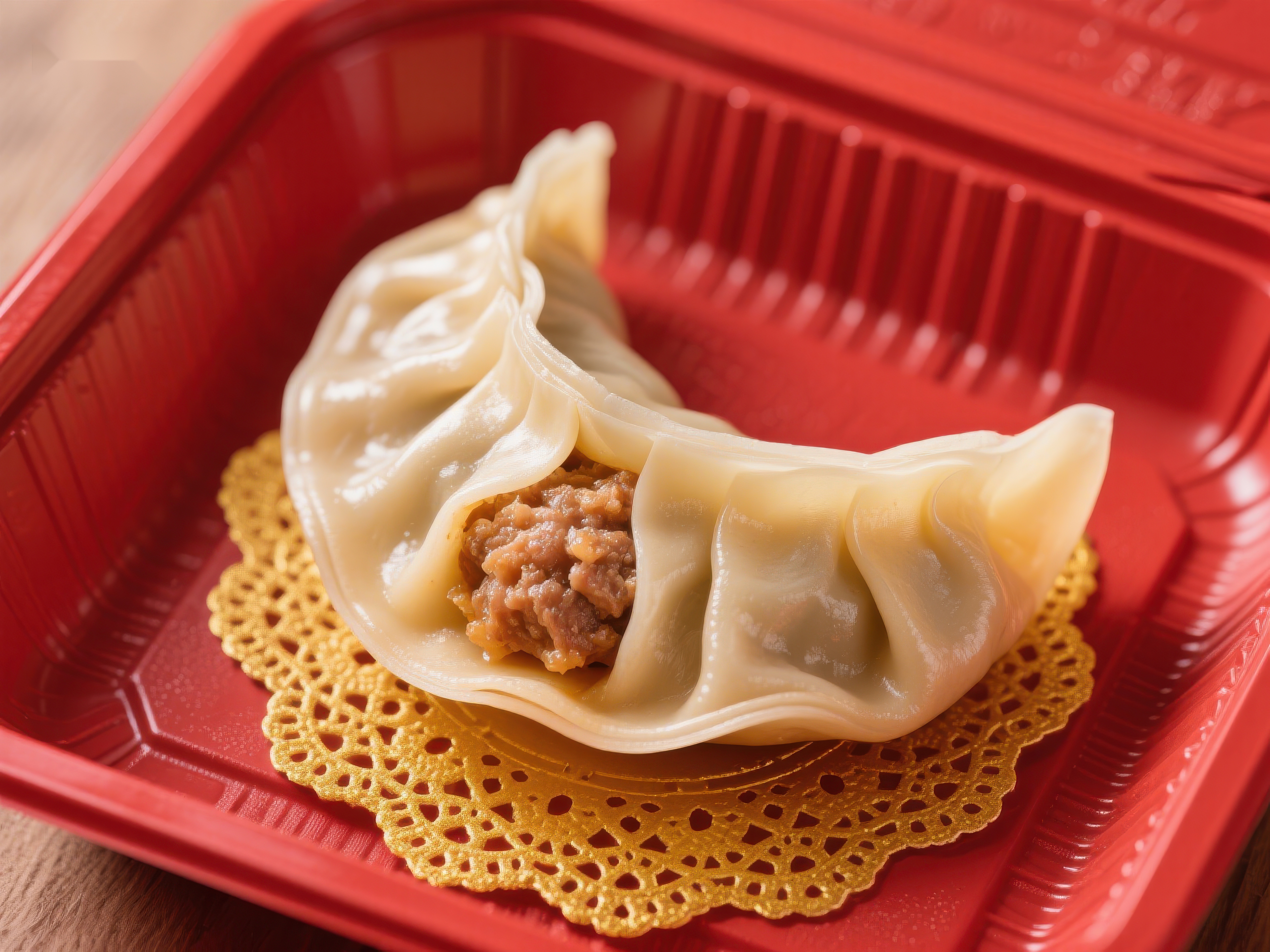 红色托盘上的蒸饺素材