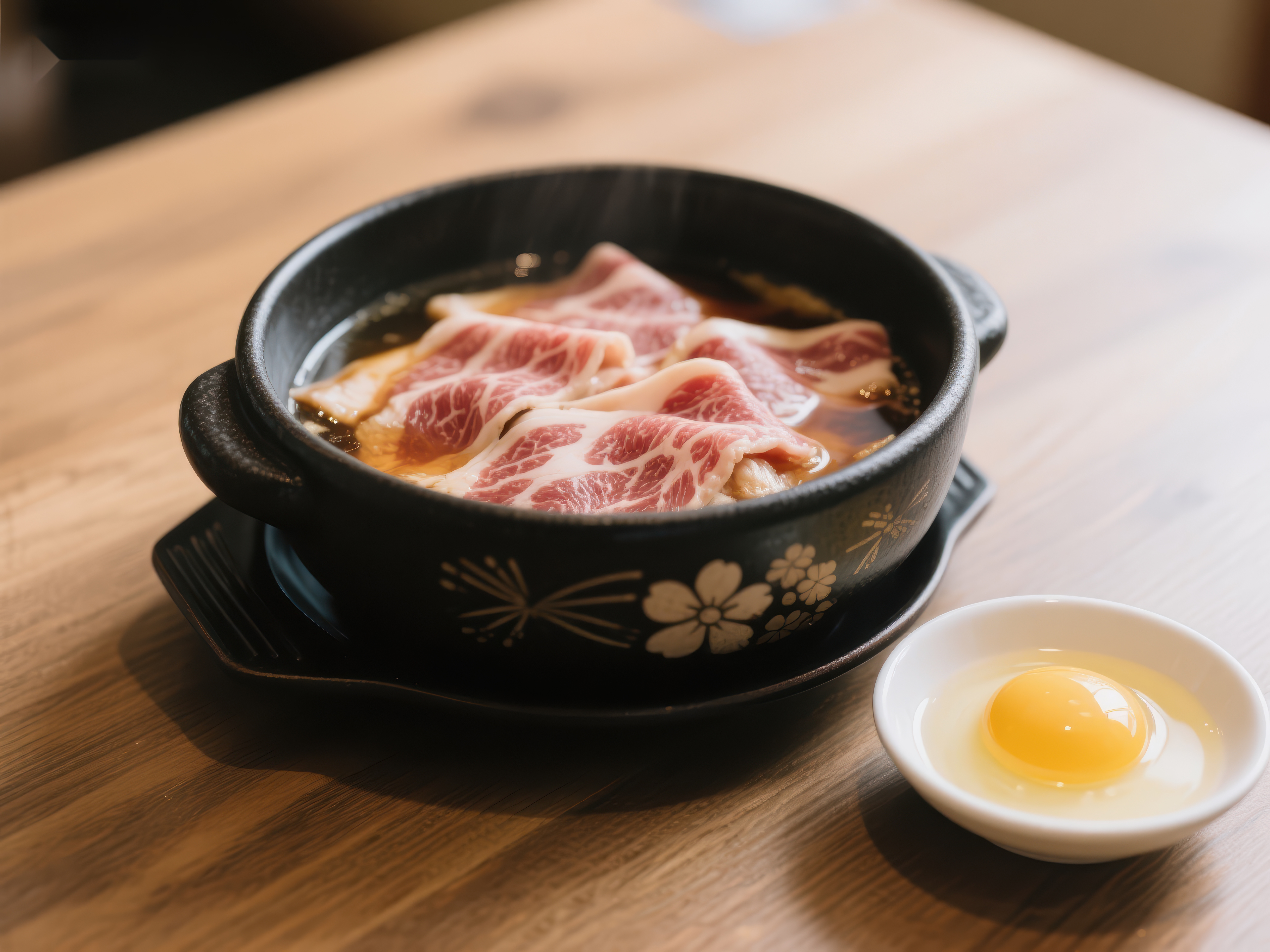 日式牛肉锅配生蛋黄素材