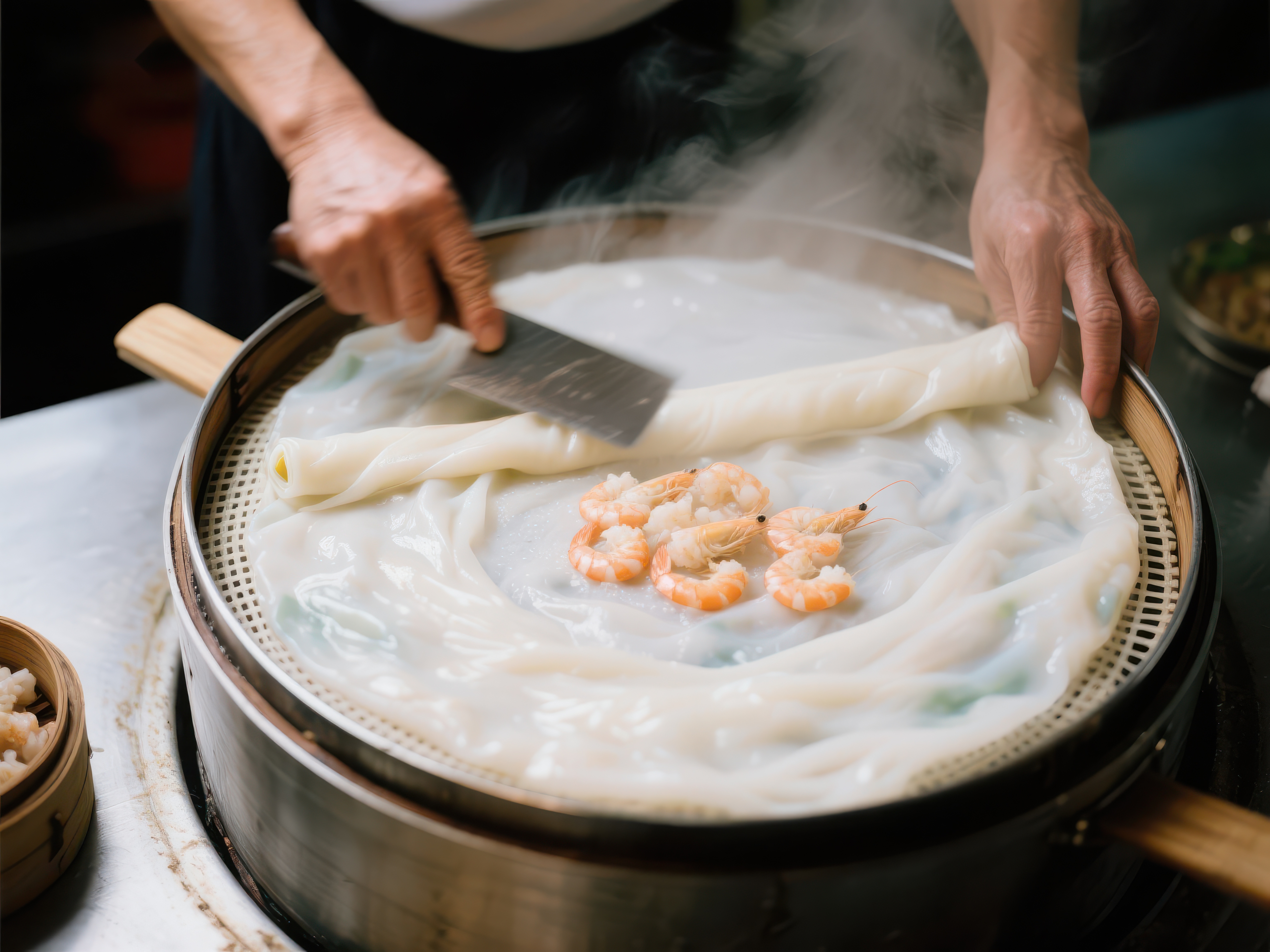 手工制作肠粉虾仁点缀素材