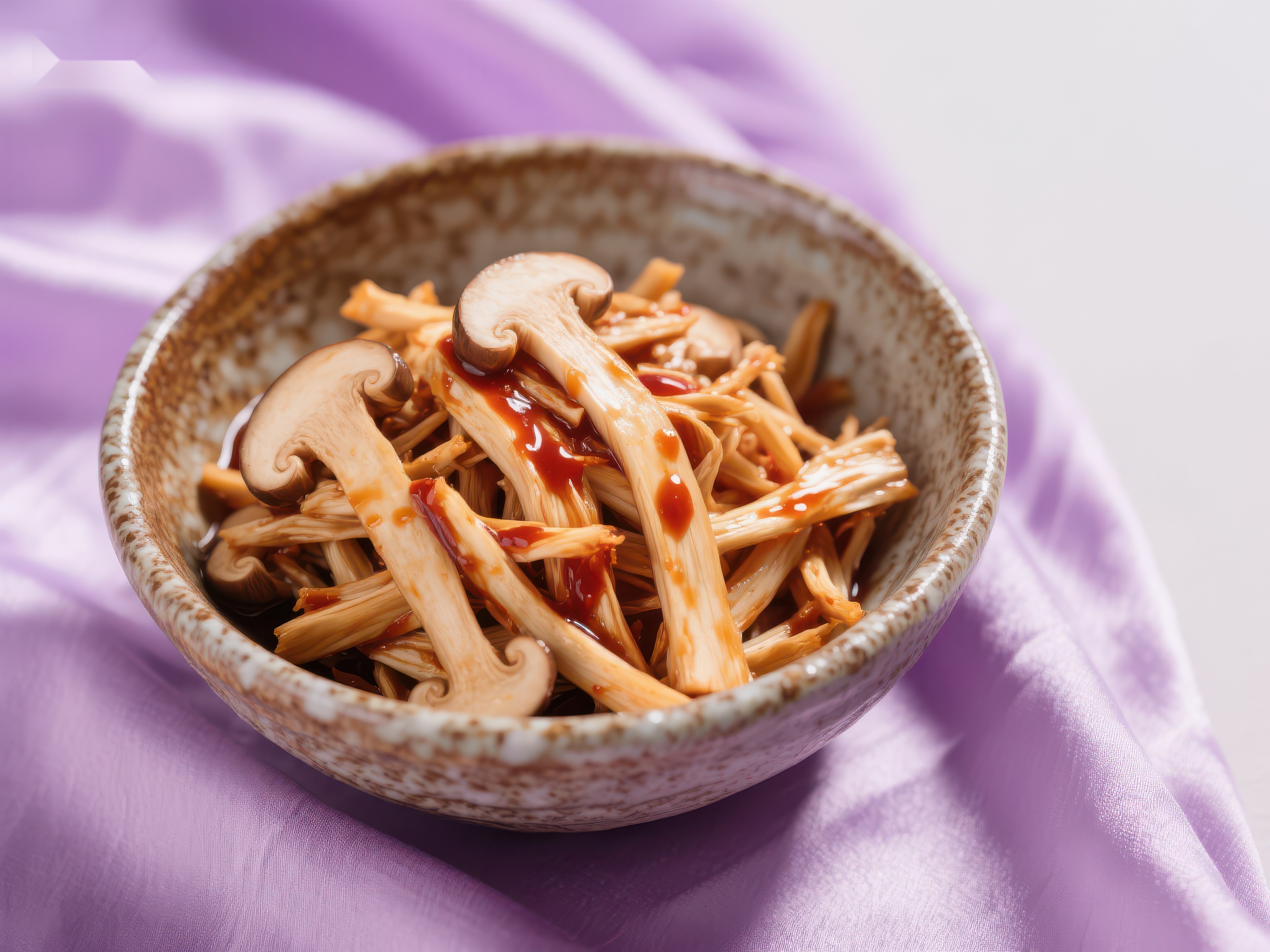 碗中美味的蘑菇与鸡肉丝素材