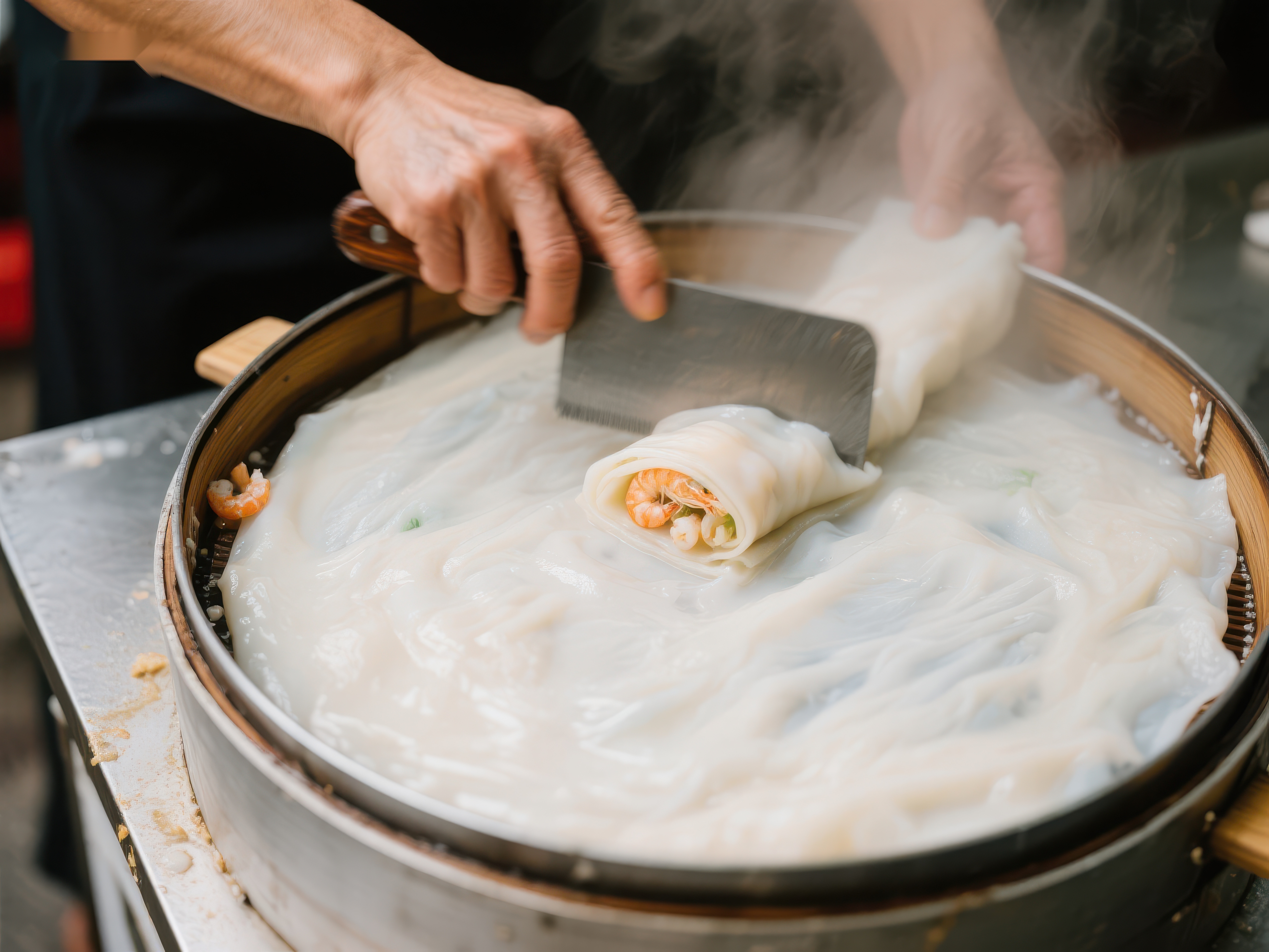 手工制作肠粉蒸汽缭绕素材