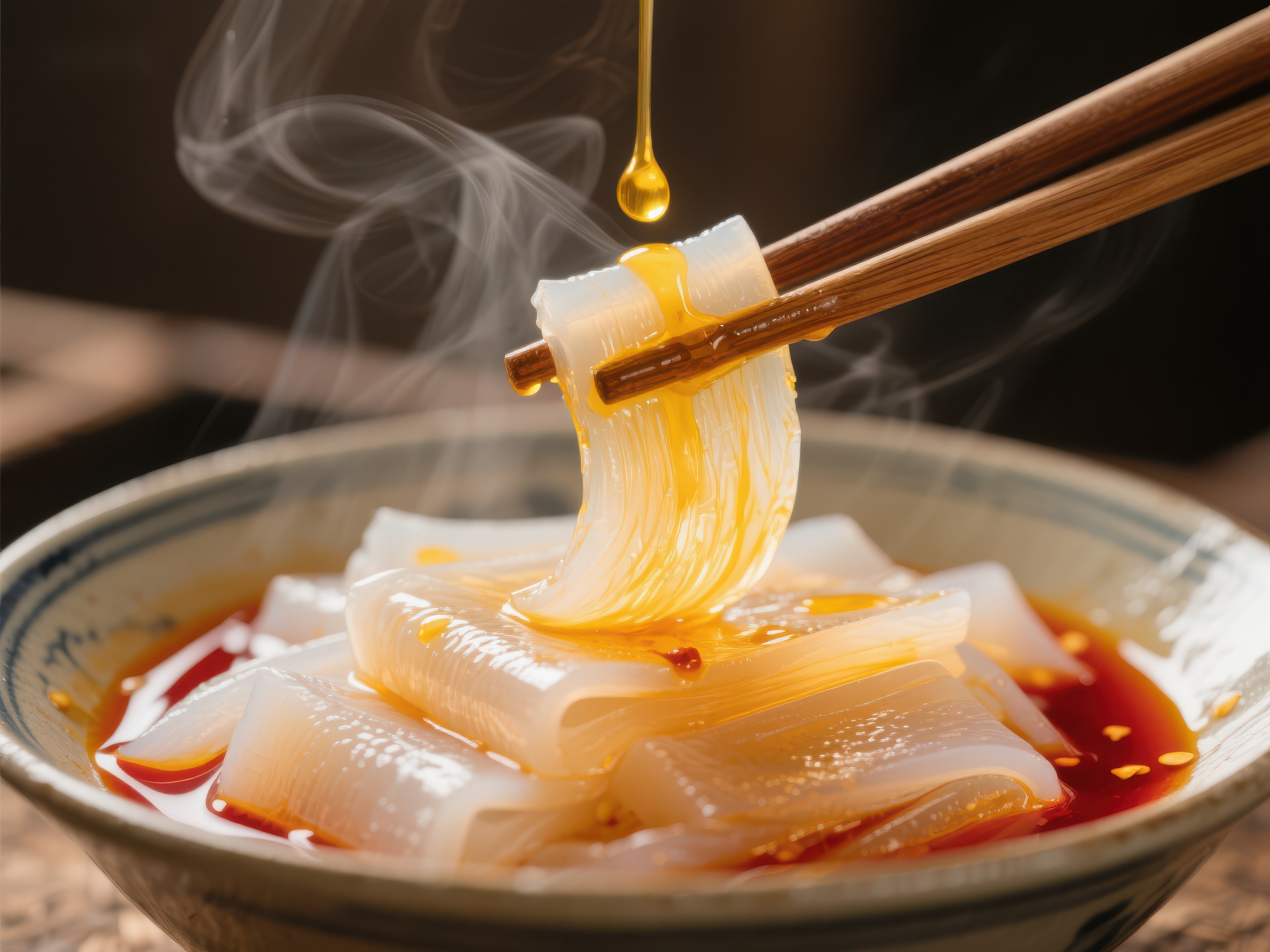 热气腾腾的凉粉配辣椒油素材