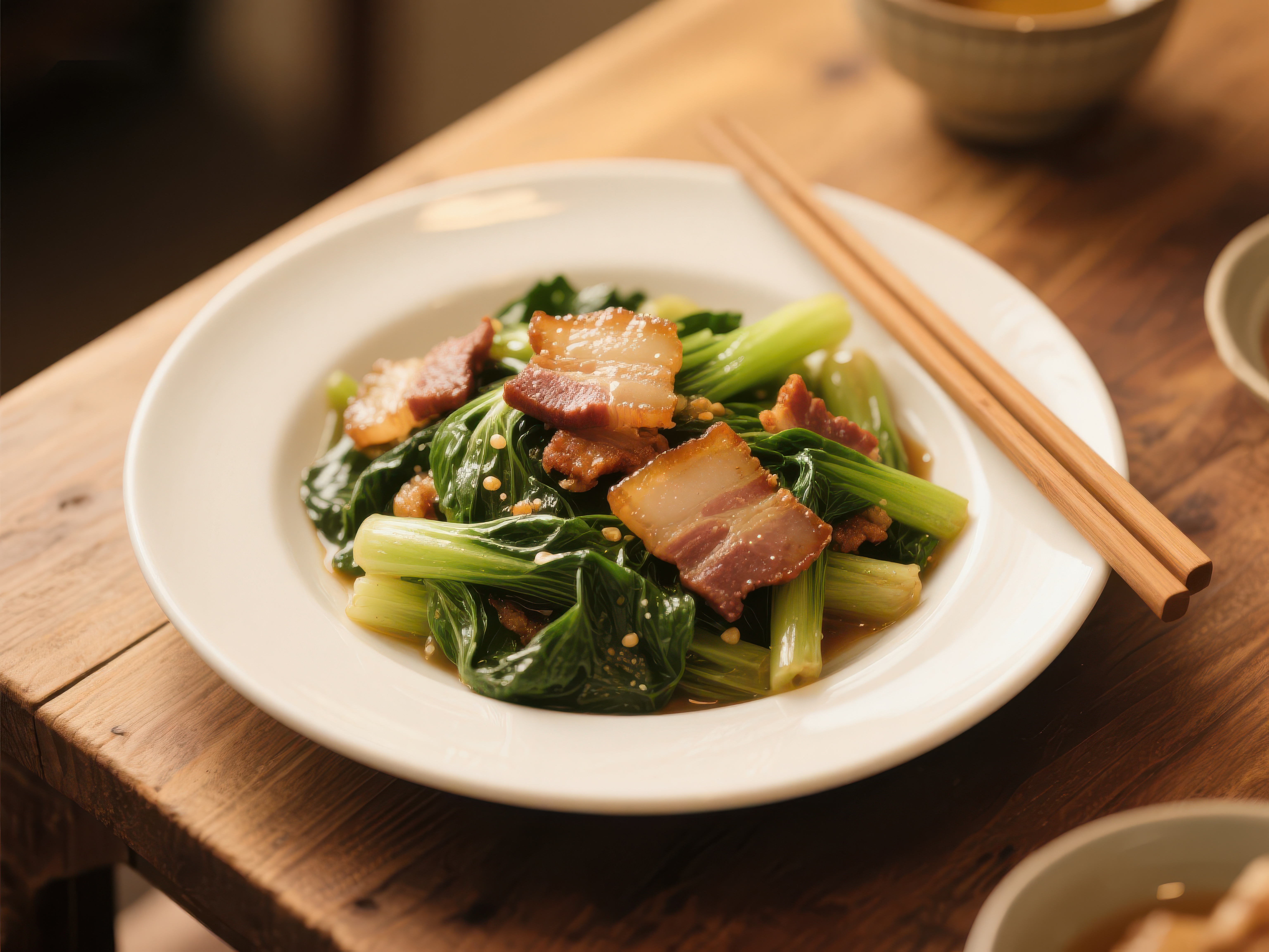 炒青菜配五花肉的美味佳肴素材