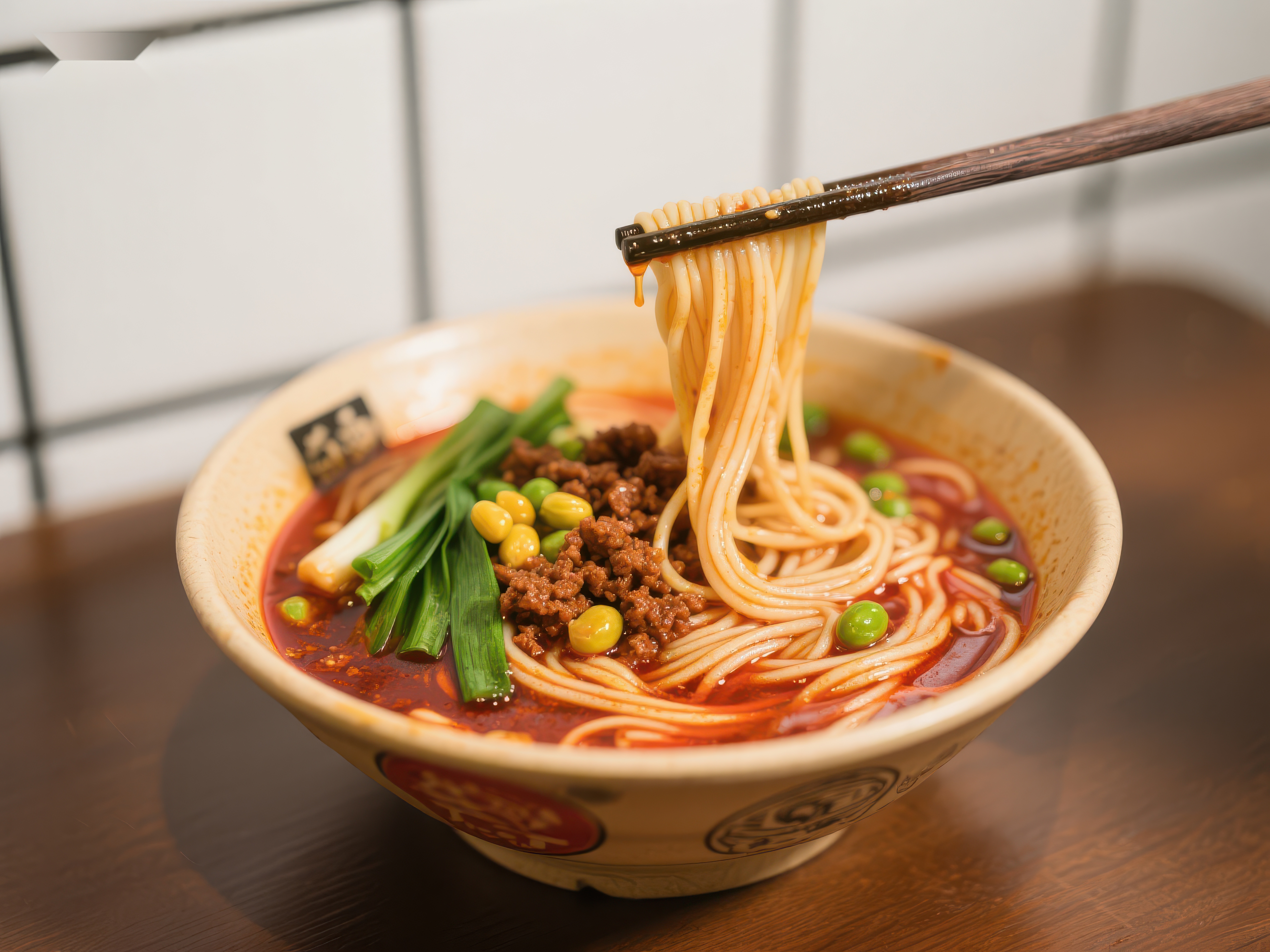 热辣面条配青葱与豆粒素材