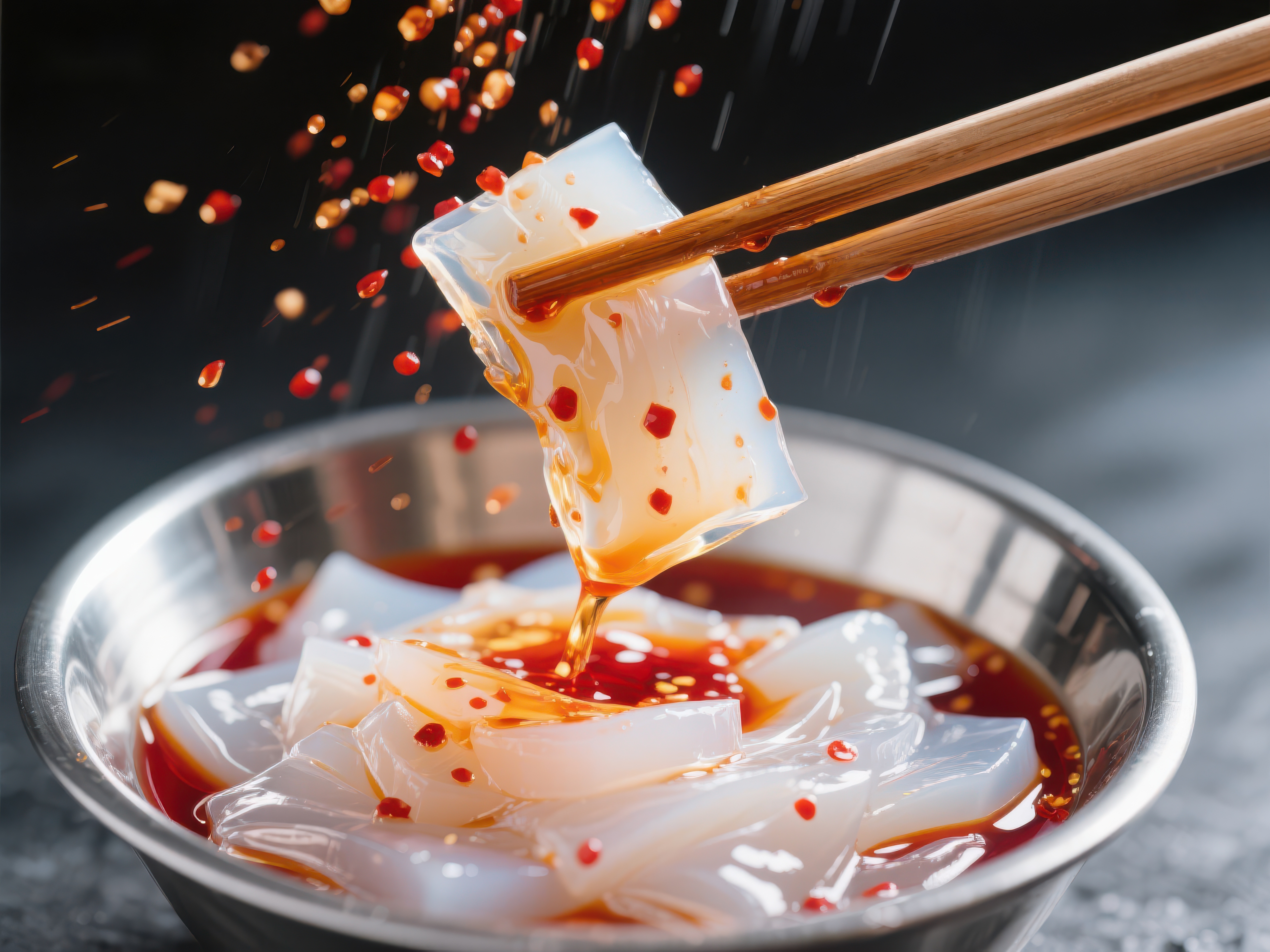 麻辣凉粉筷子夹起瞬间素材