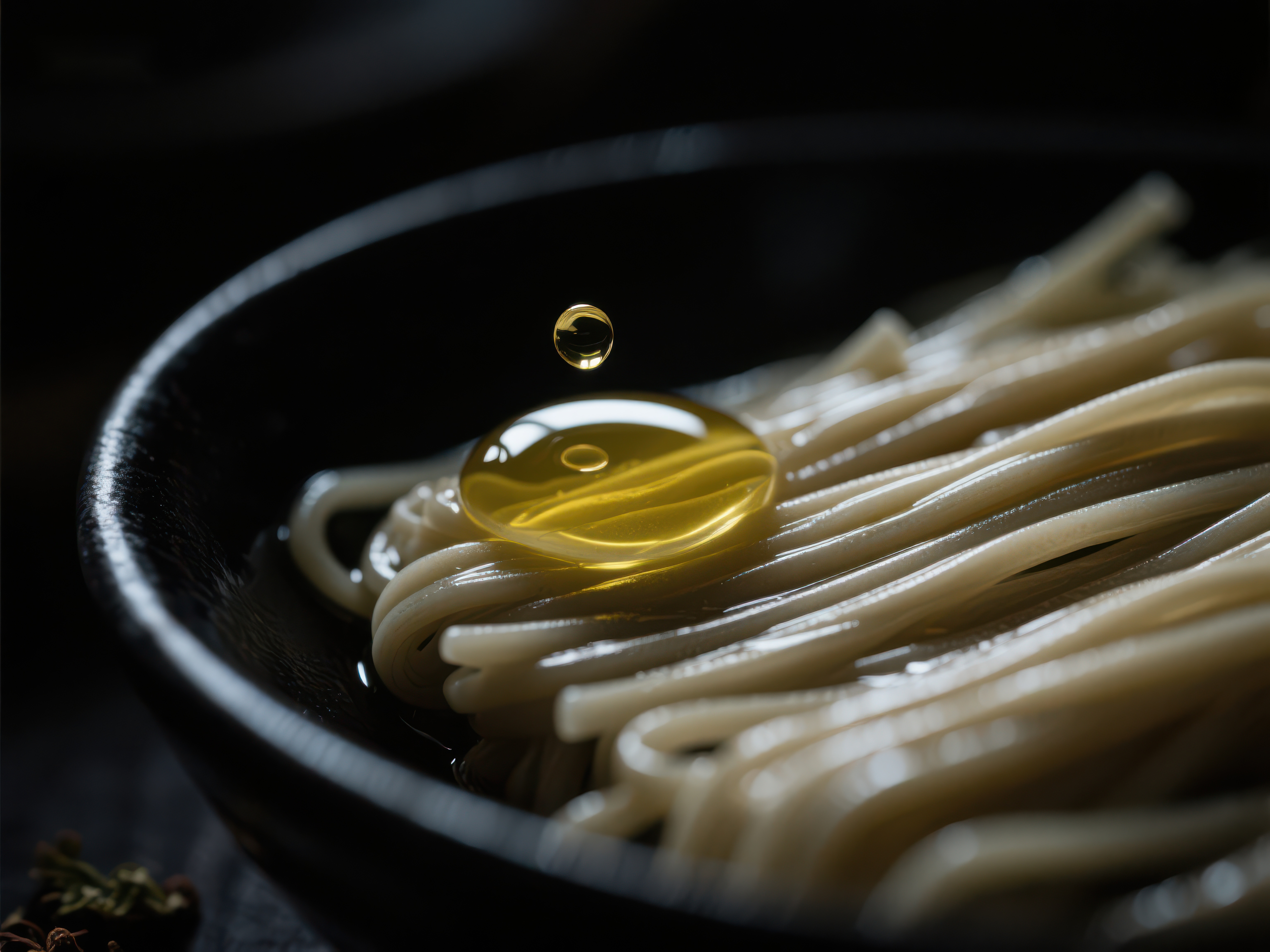 油滴落在面条上的瞬间素材