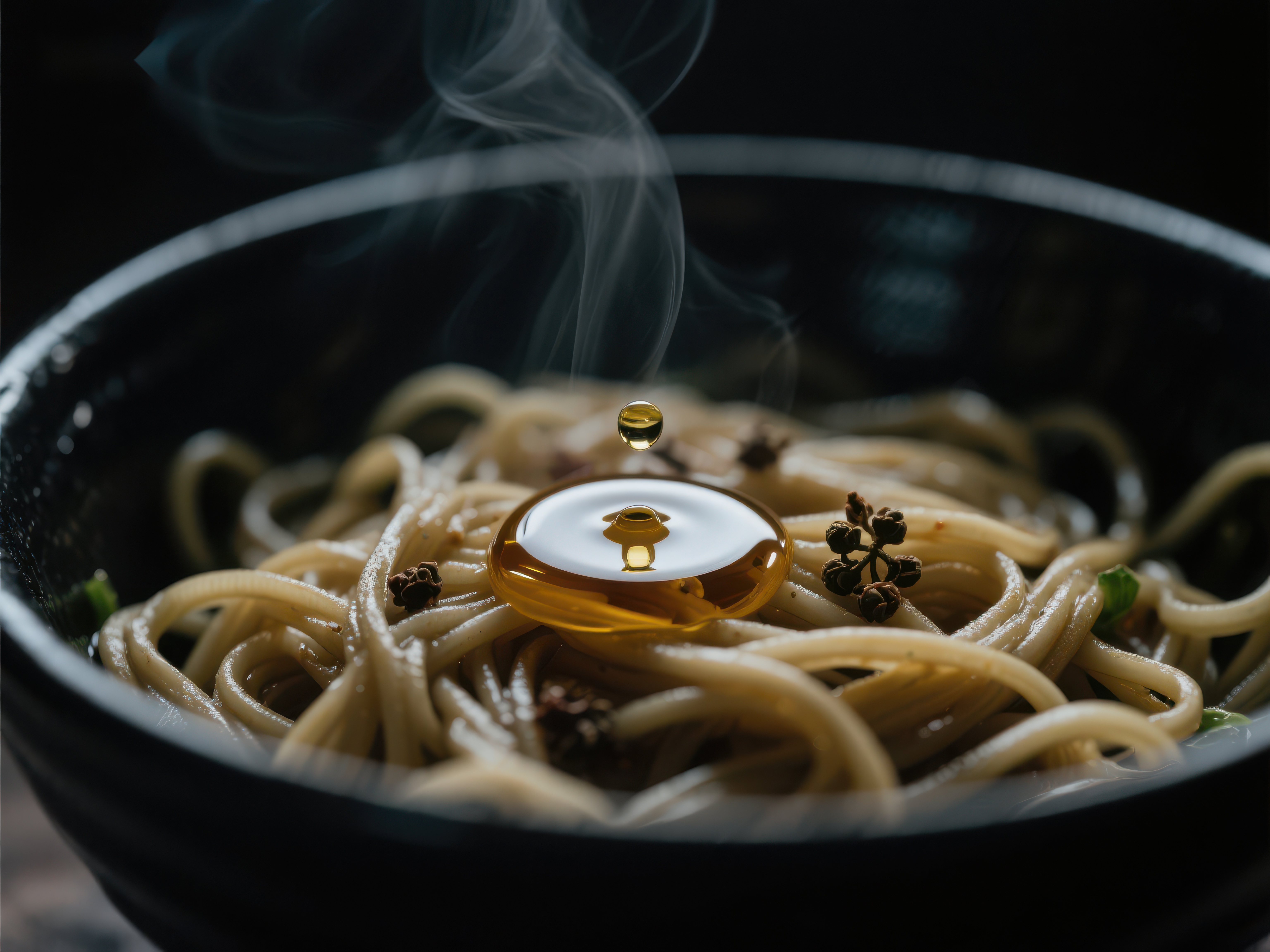 热腾腾的面条配橄榄油素材