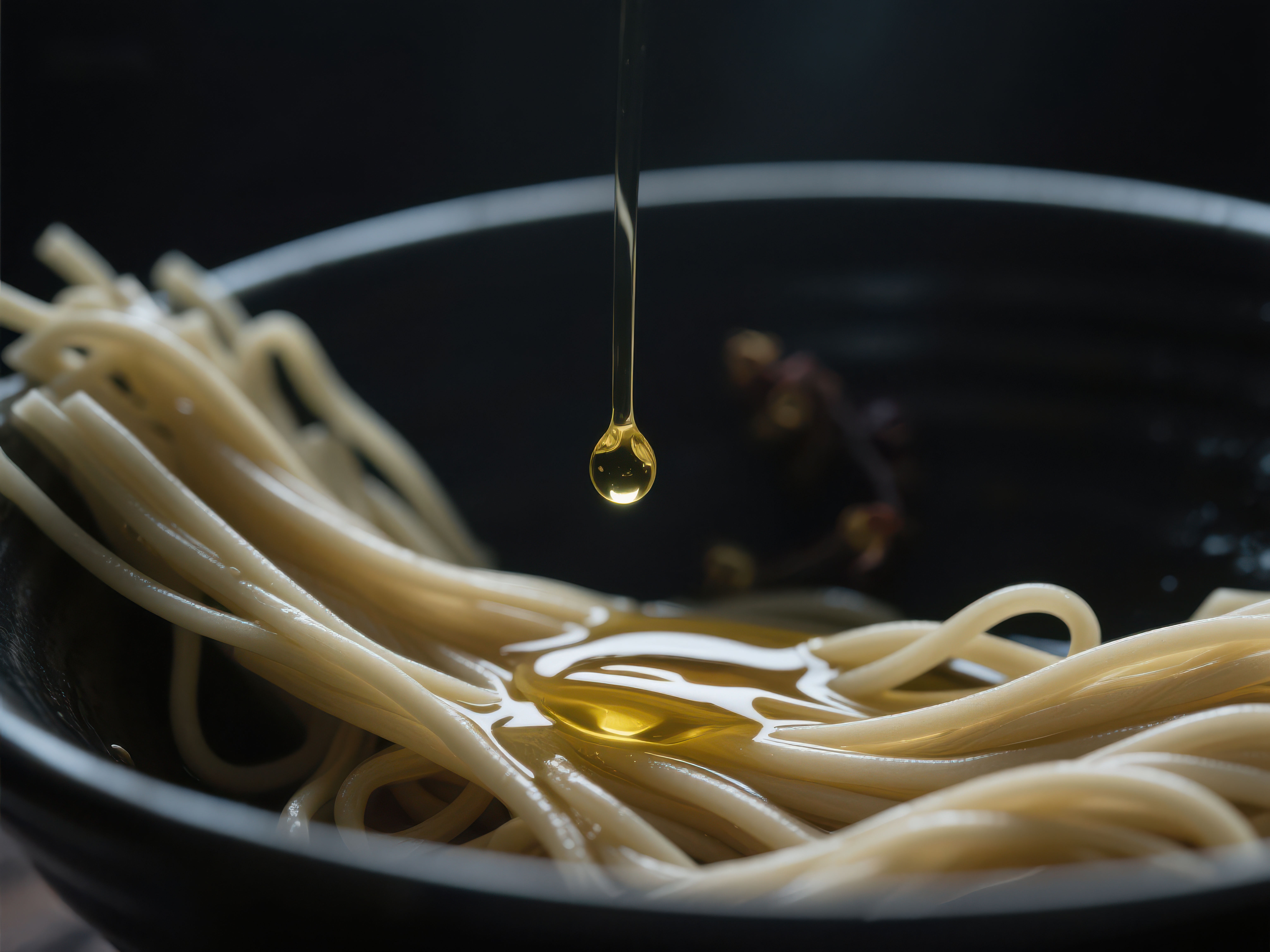 橄榄油滴入面条的瞬间素材
