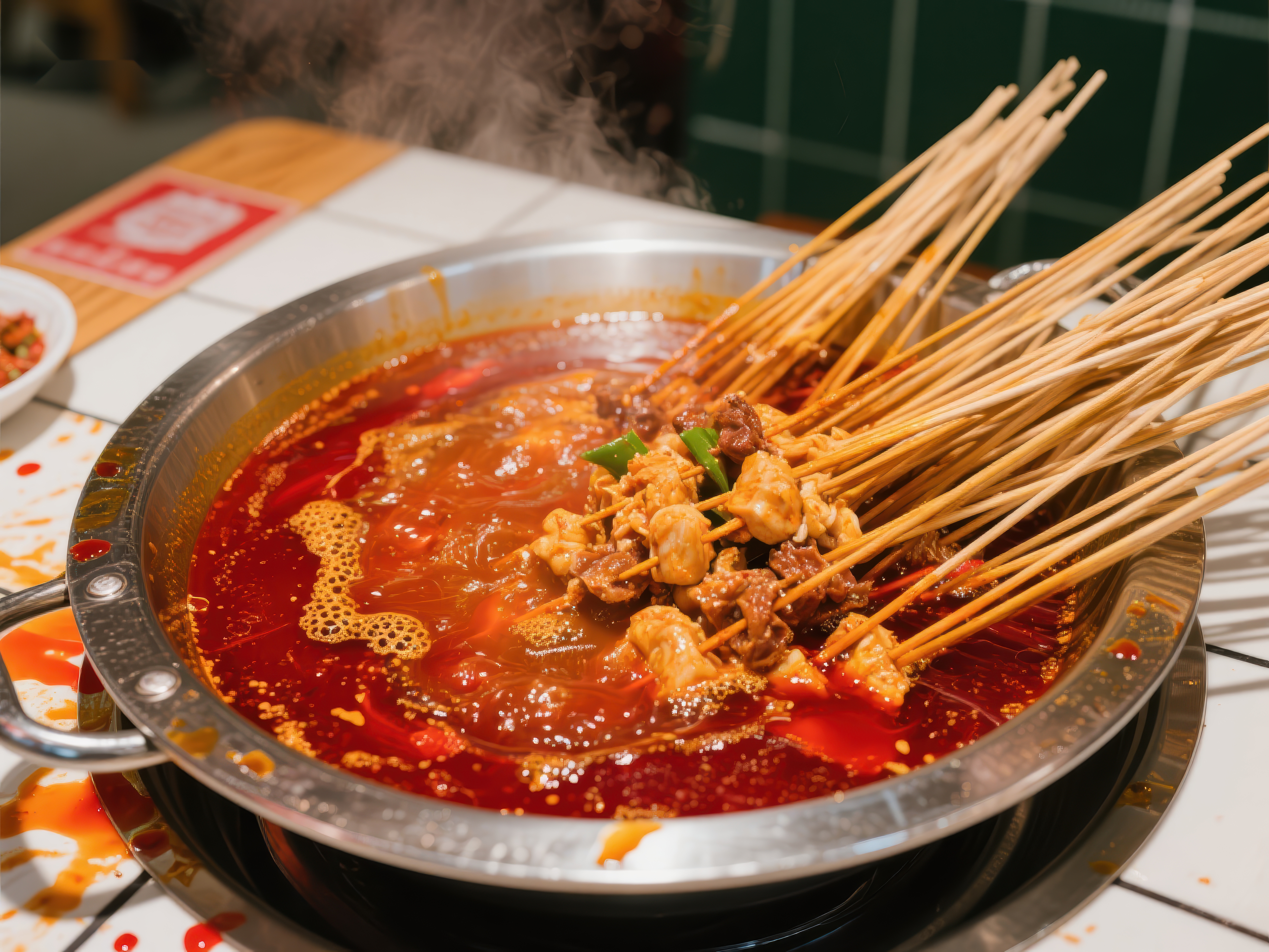 麻辣火锅串串香热气腾腾诱人食欲素材